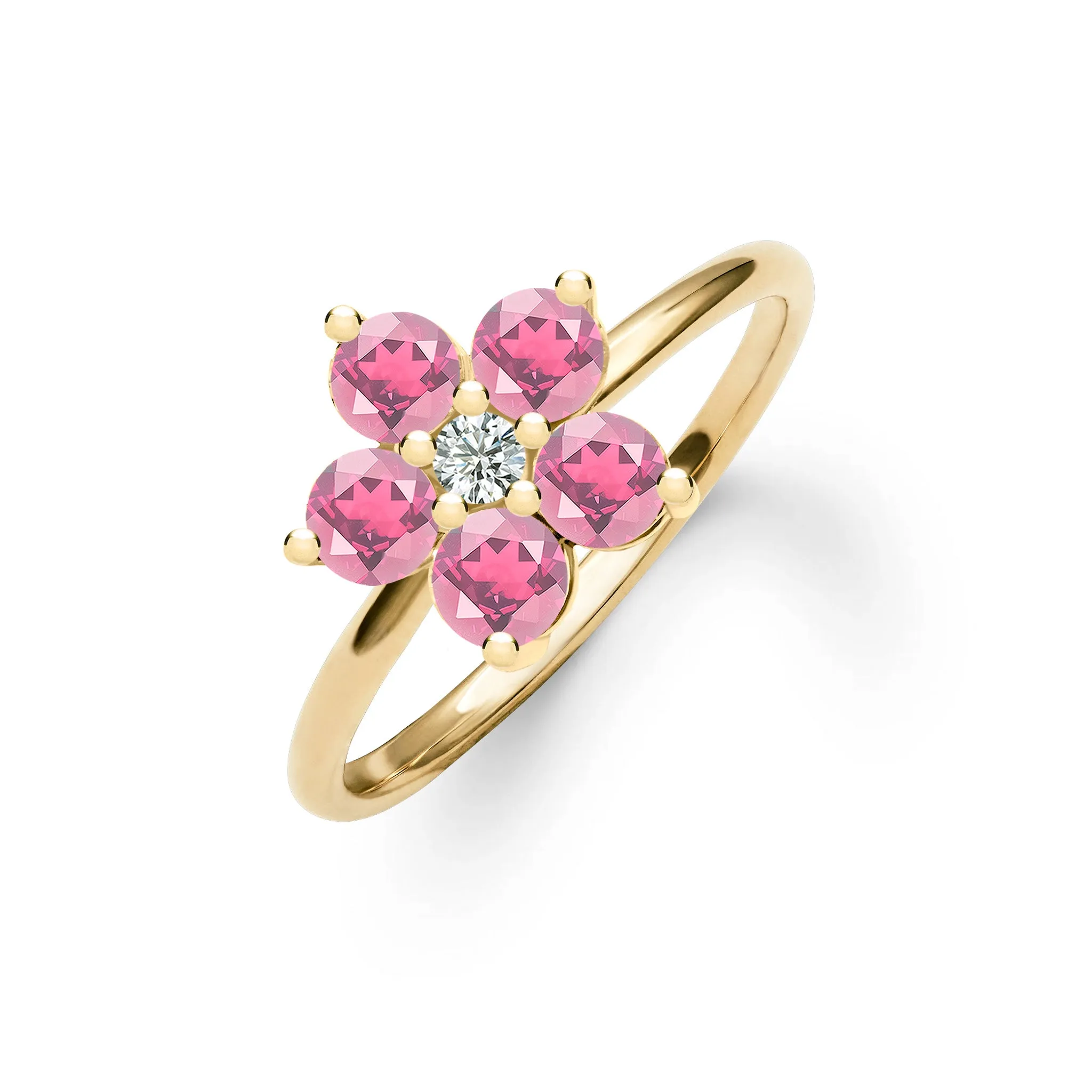 Greenwich Flower Pink Tourmaline & Diamond Ring in 14k Gold (October) sold by Haverhill