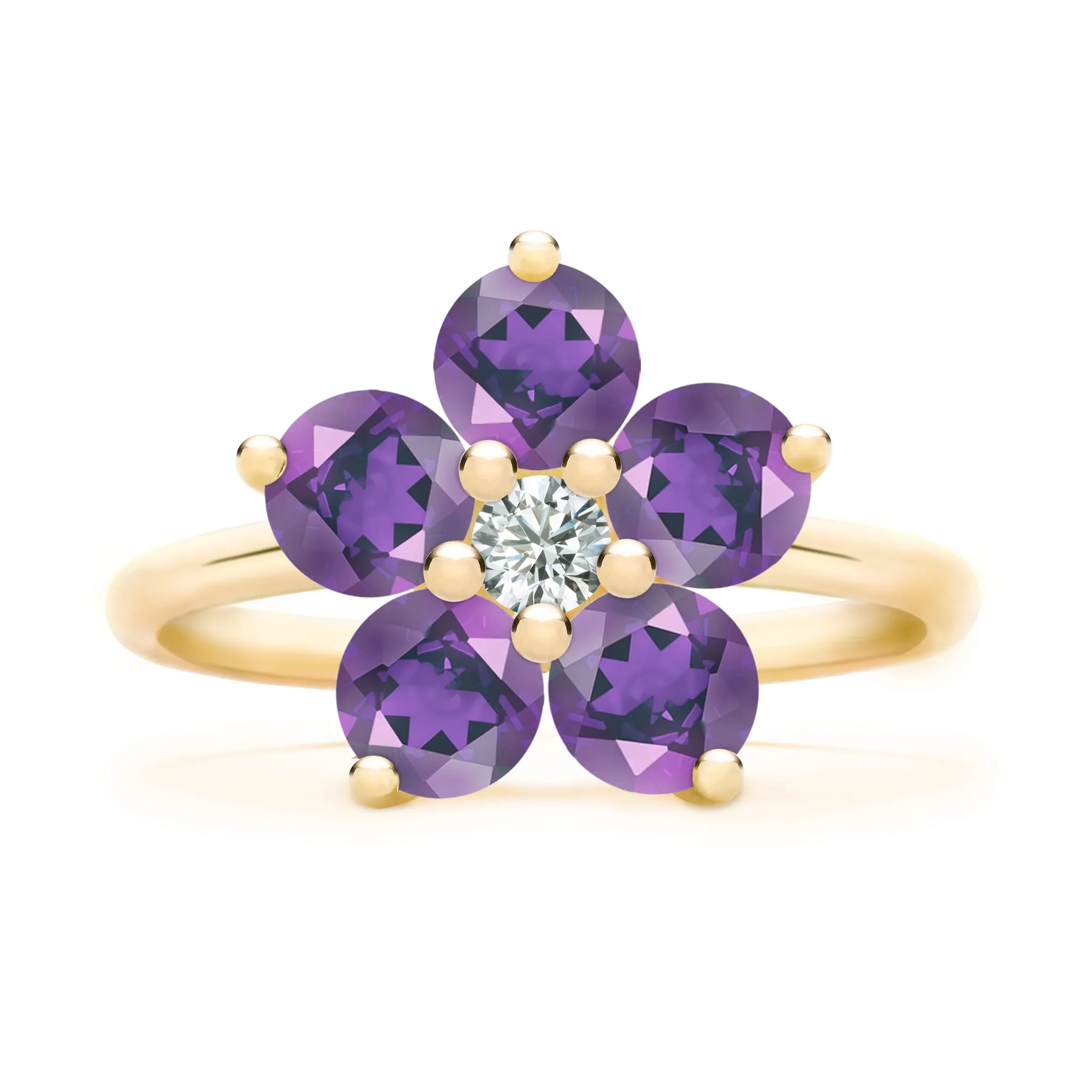 Greenwich Flower Amethyst & Diamond Ring in 14k Gold (February) sold by Haverhill product image thumbnail 4