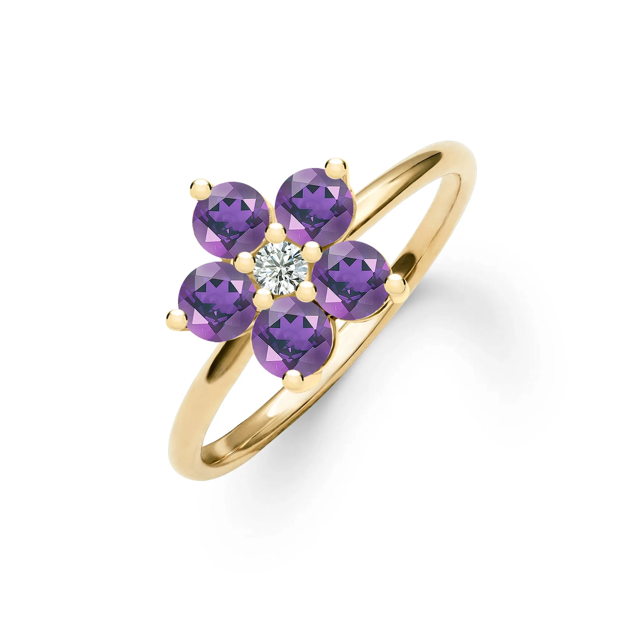 Greenwich Flower Amethyst & Diamond Ring in 14k Gold (February) sold by Haverhill
