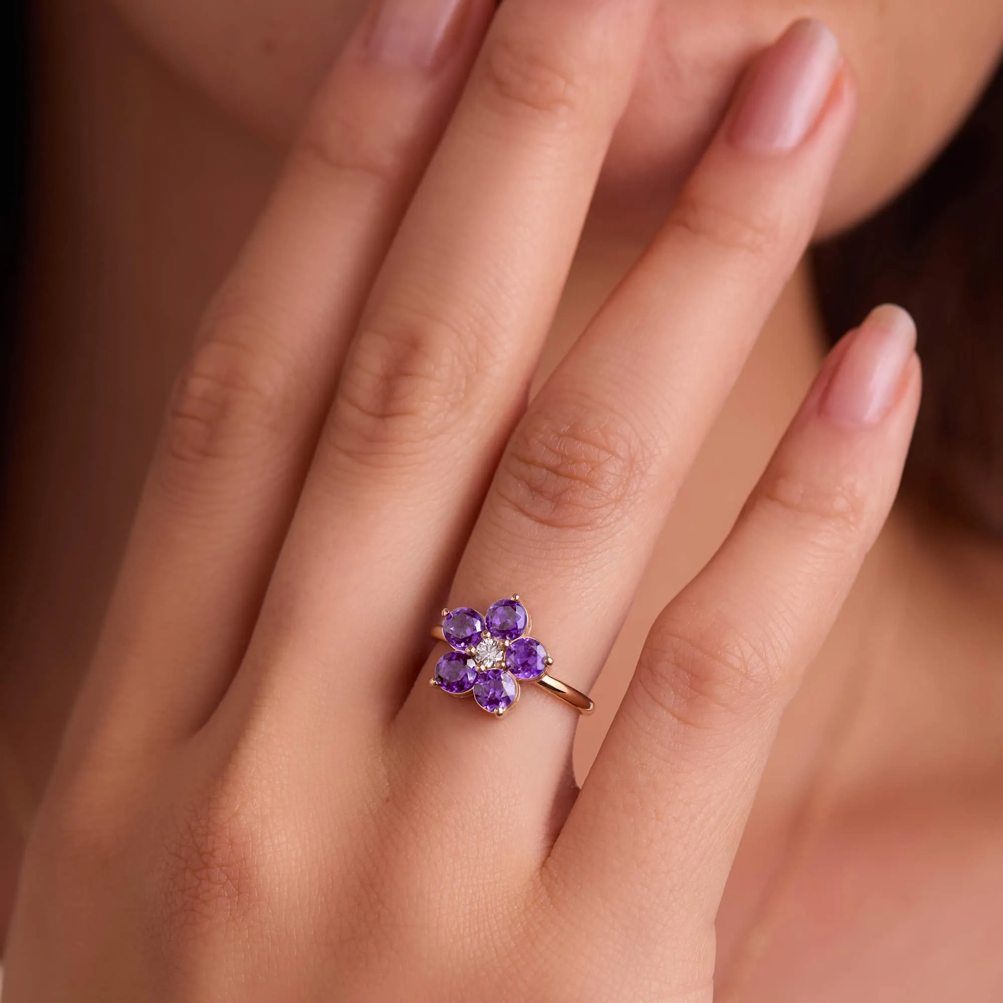 Greenwich Flower Amethyst & Diamond Ring in 14k Gold (February) sold by Haverhill product image thumbnail 3