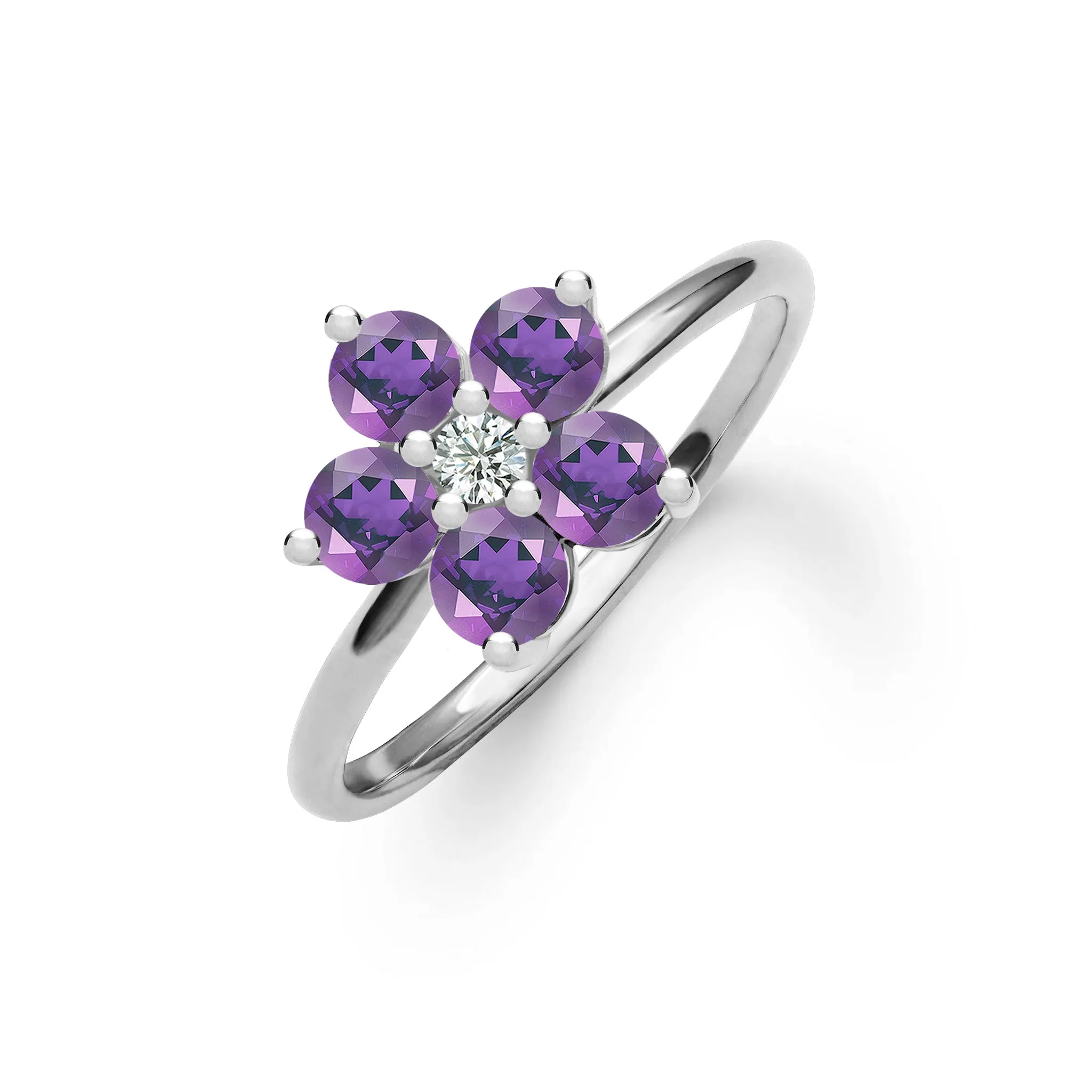 Greenwich Flower Amethyst & Diamond Ring in 14k Gold (February) sold by Haverhill product image thumbnail 5