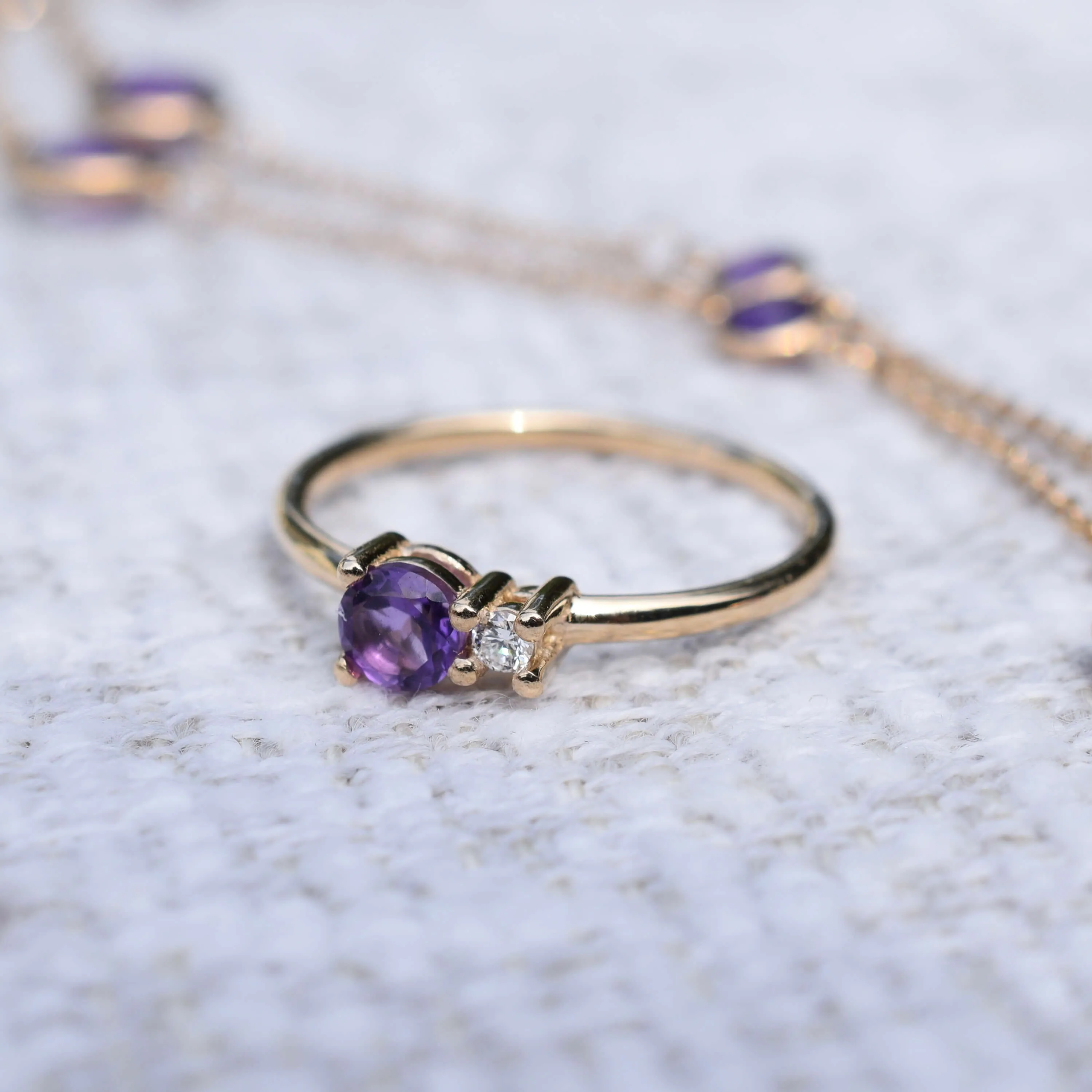 Greenwich Solitaire Amethyst & Diamond Ring in 14k Gold (February) sold by Haverhill product image thumbnail 3