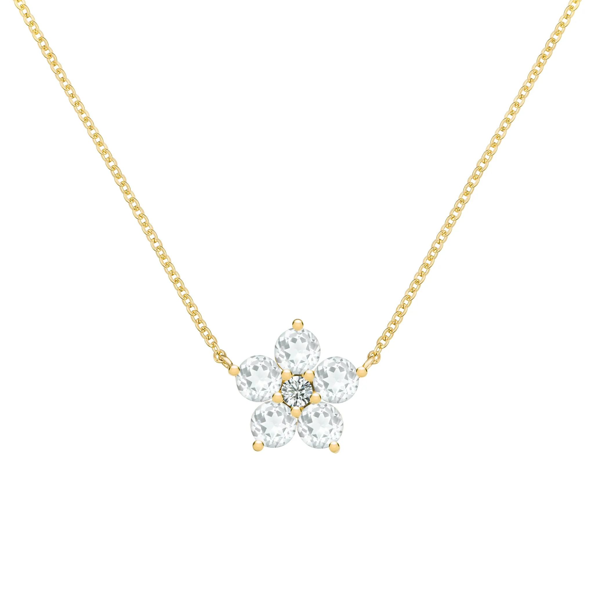 Greenwich Flower Birthstone & Diamond Necklace in 14k Gold sold by Haverhill