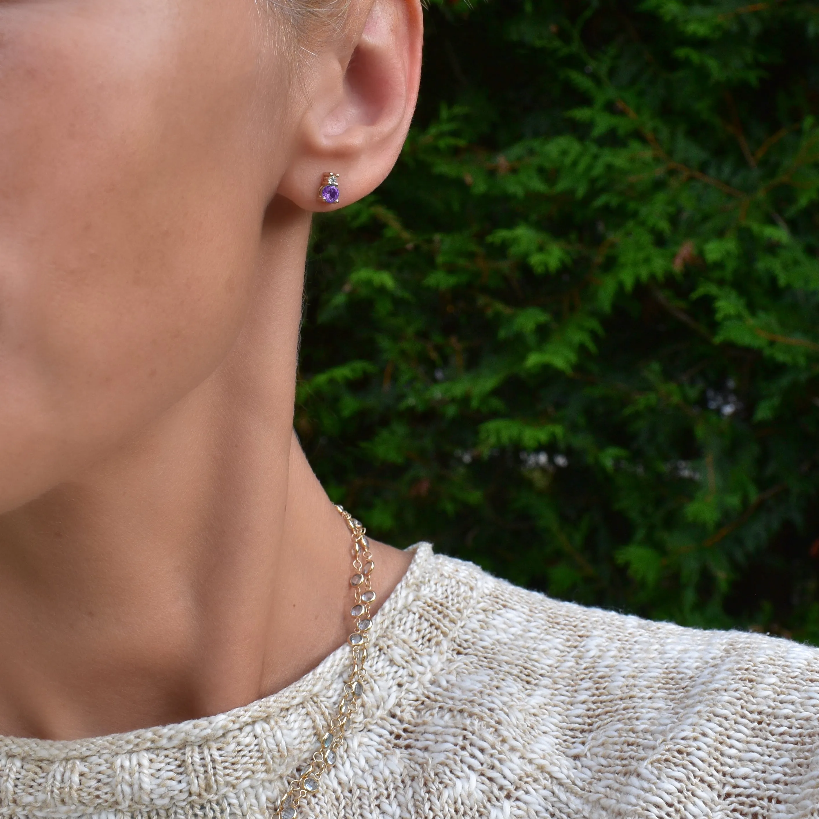 Greenwich Solitaire Birthstone & Diamond Earrings in 14k Gold sold by Haverhill product image thumbnail 2