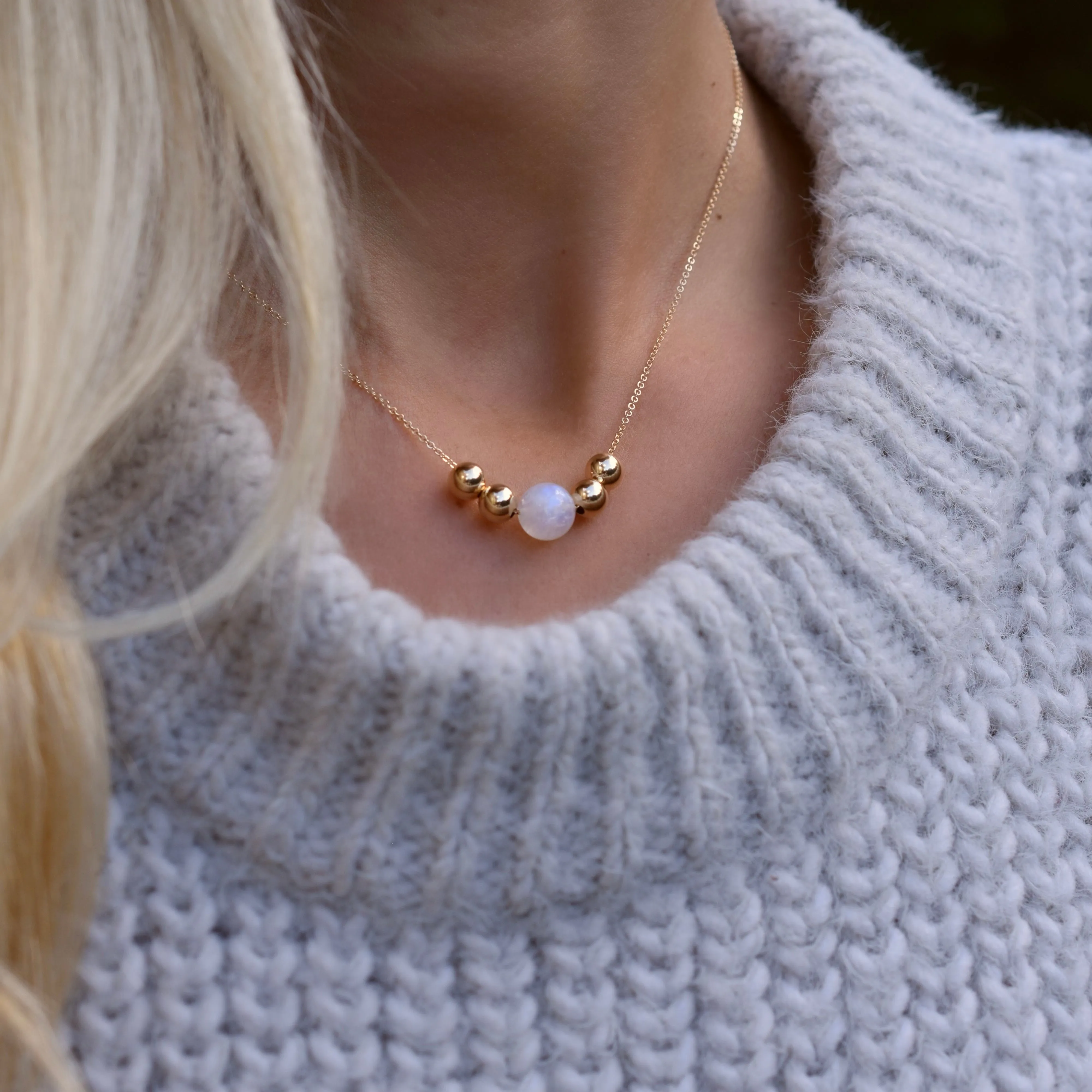 Bristol Bead Rainbow Moonstone Necklace in 14k Gold (June) sold by Haverhill product image thumbnail 5