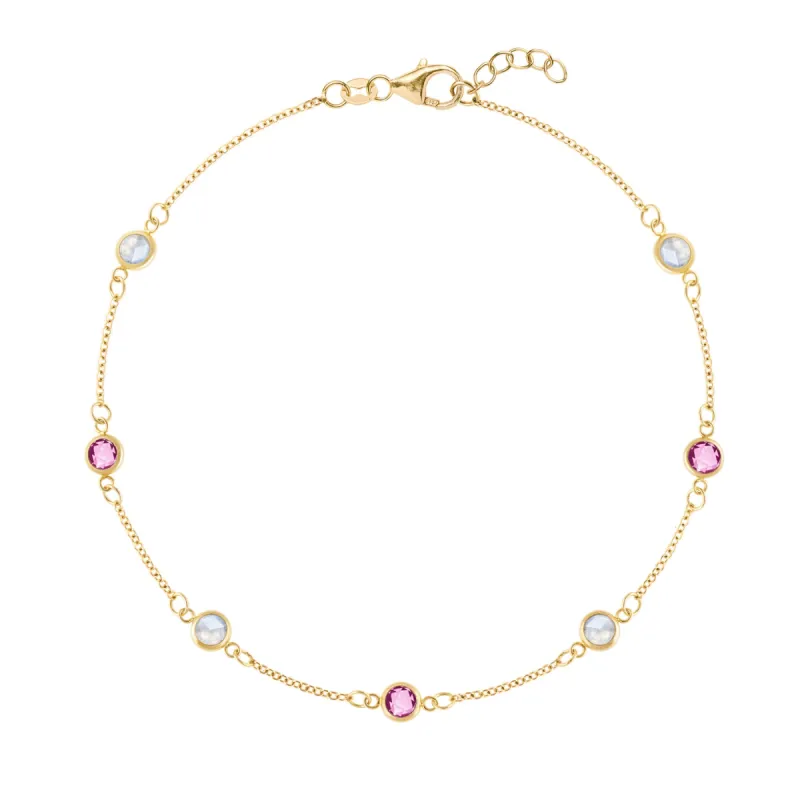 Pink Awareness 7 Stone Bracelet in 14k Gold sold by Haverhill