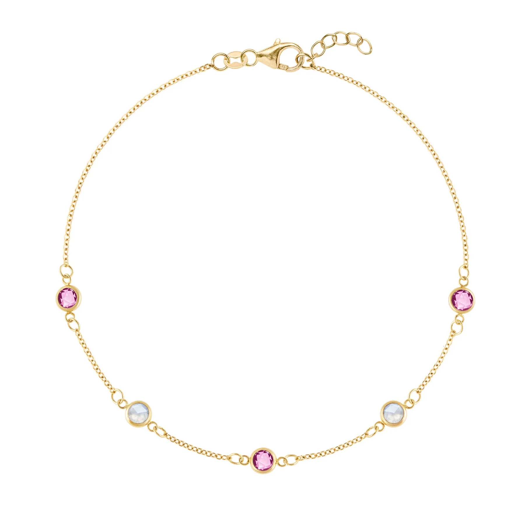 Pink Awareness 5 Stone Bracelet in 14k Gold sold by Haverhill