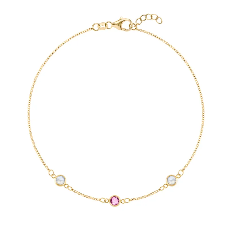 Pink Awareness 3 Stone Bracelet in 14k Gold sold by Haverhill
