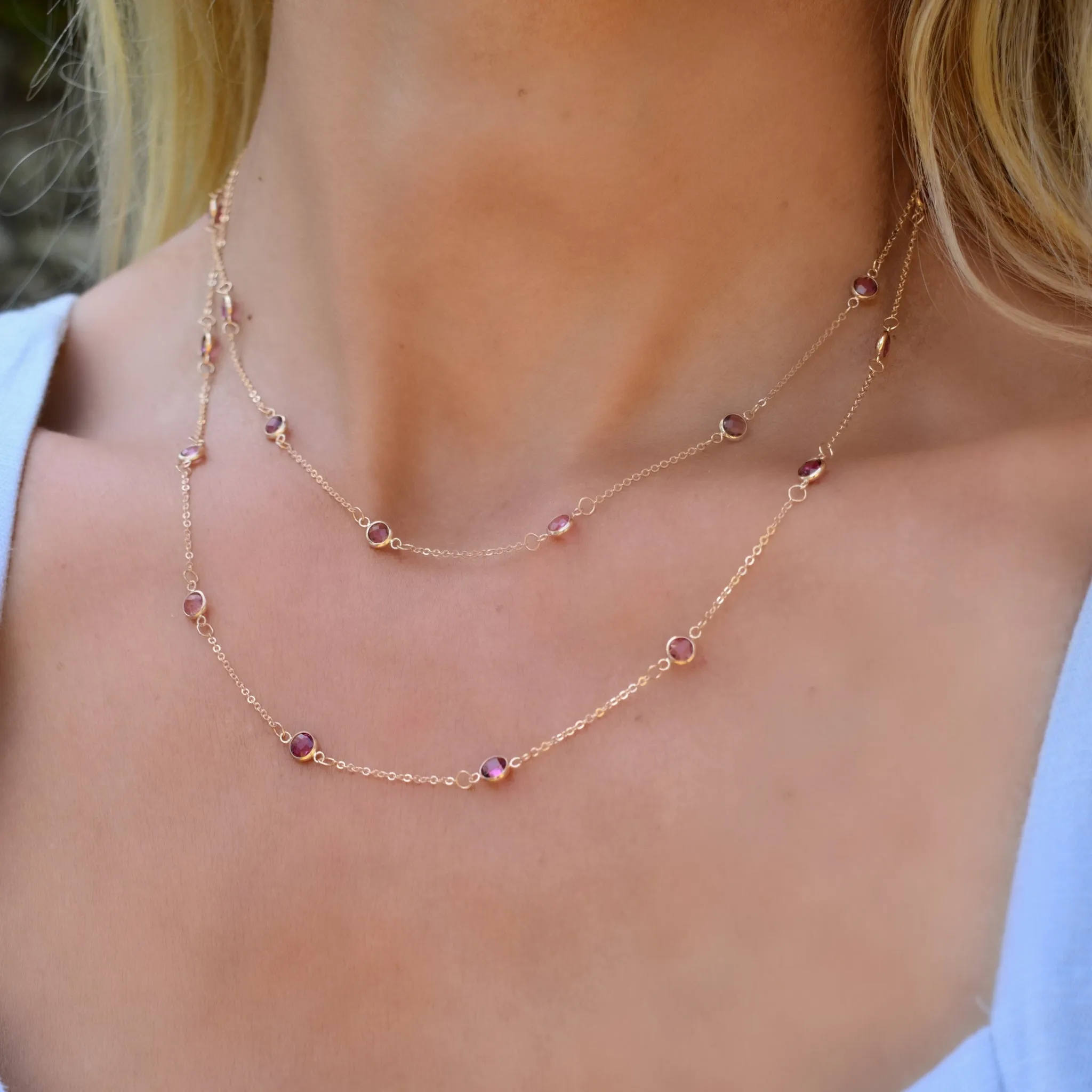 Bayberry Pink Sapphire Long Necklace in 14k Gold (October) sold by Haverhill product image thumbnail 3