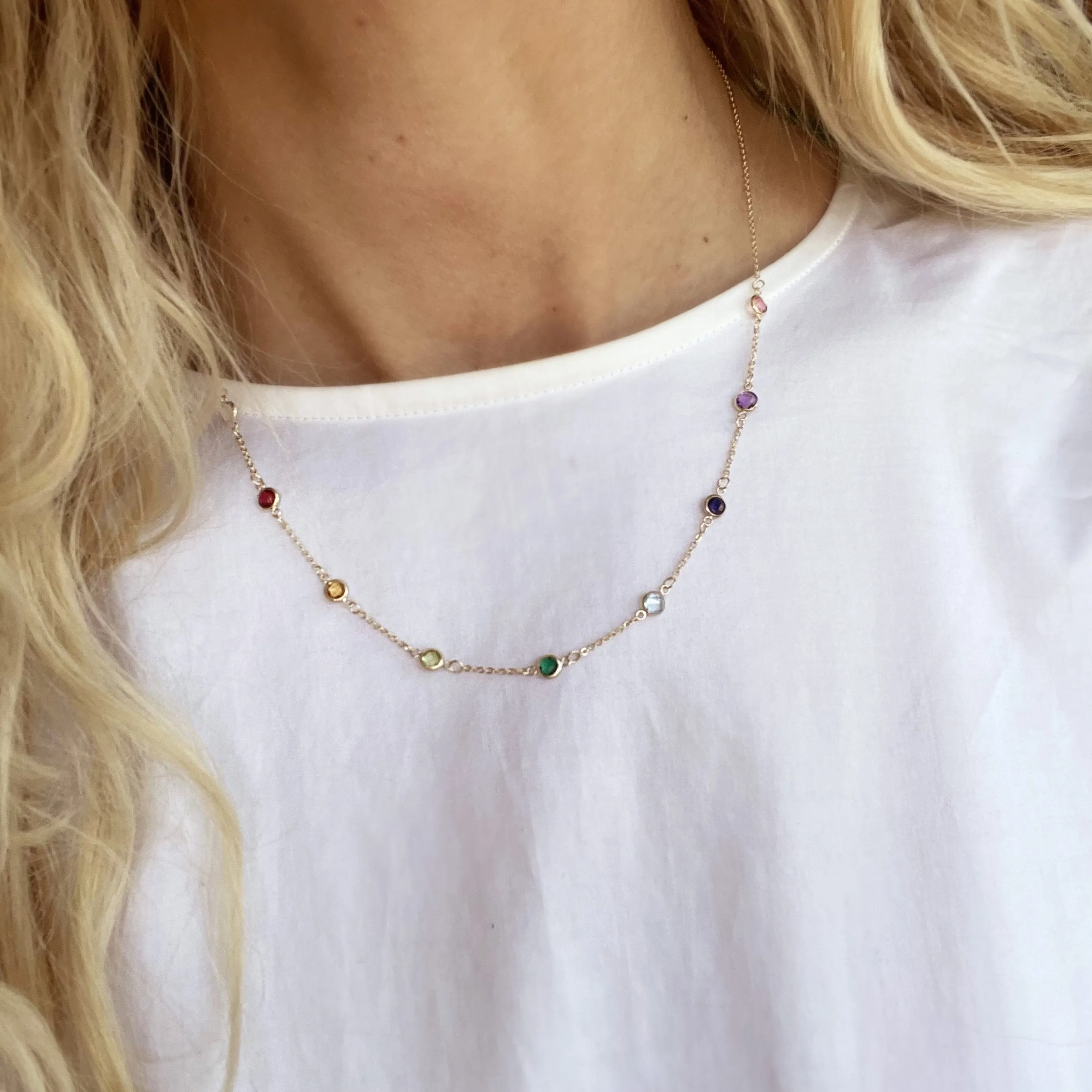 Rainbow 9 Stone Necklace in 14k Gold sold by Haverhill product image thumbnail 2