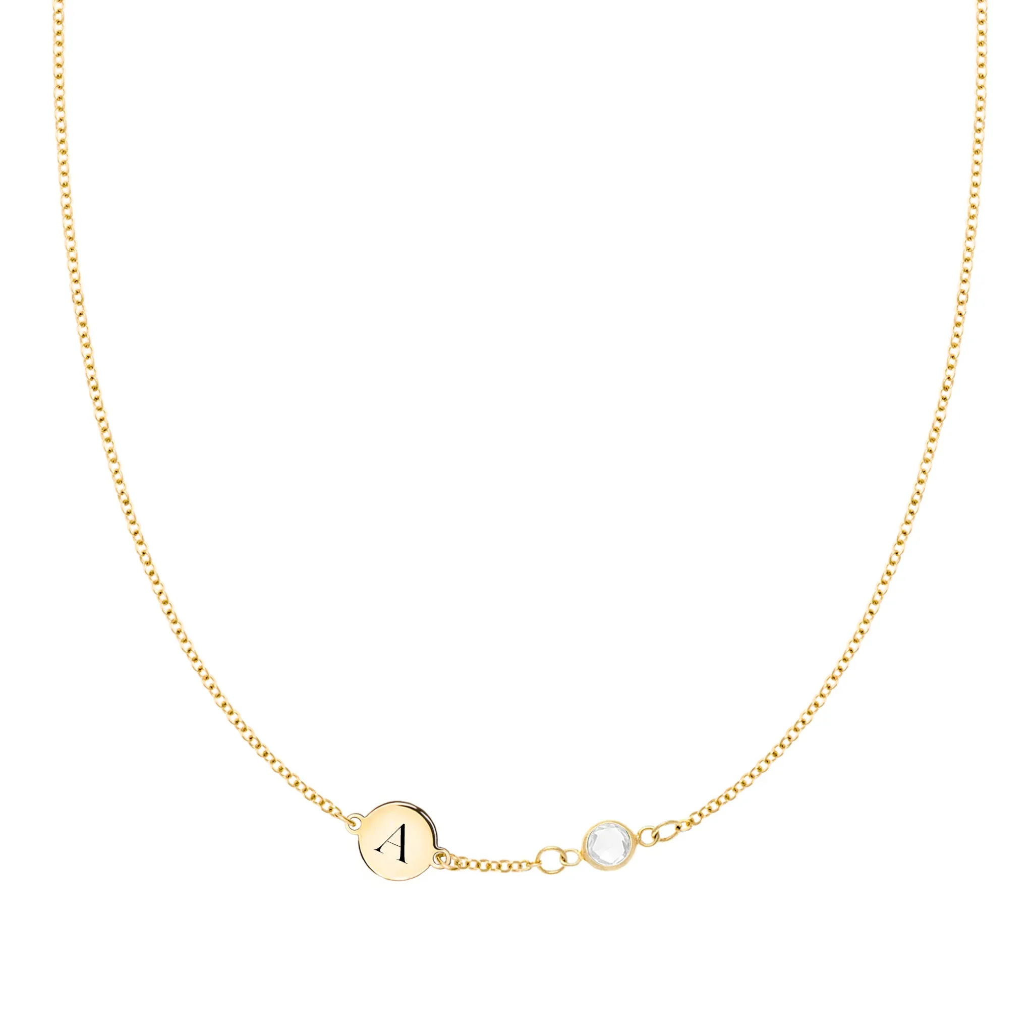 1 Letter & 1 Petite Birthstone Necklace in 14k Gold (Single Spacing) sold by Haverhill