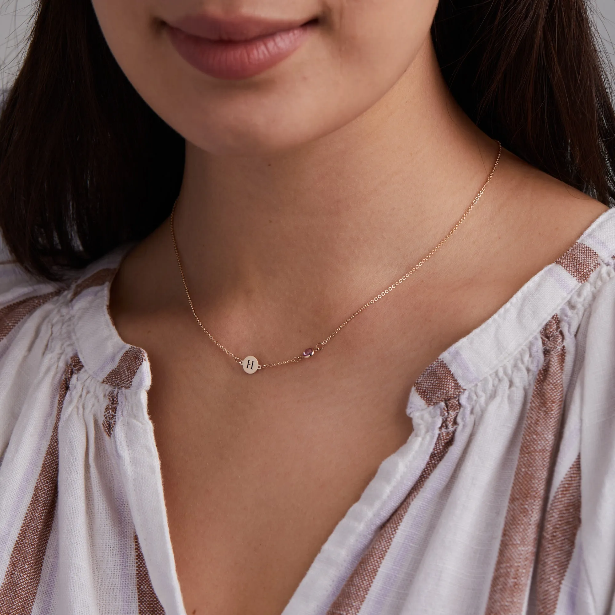 1 Letter & 1 Petite Birthstone Necklace in 14k Gold (Single Spacing) sold by Haverhill product image thumbnail 2