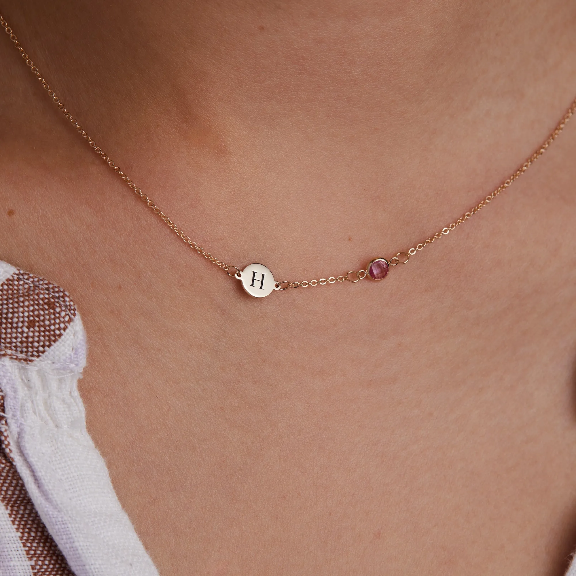 1 Letter & 1 Petite Birthstone Necklace in 14k Gold (Single Spacing) sold by Haverhill product image thumbnail 3