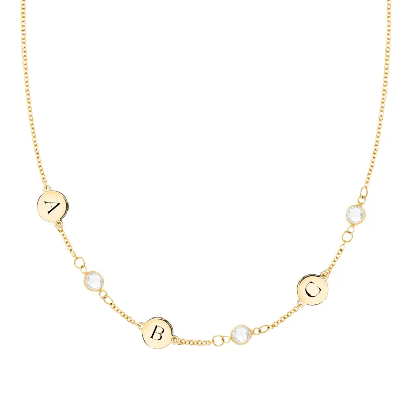 3 Letter & 3 Petite Birthstone Necklace in 14k Gold (Single Spacing) sold by Haverhill