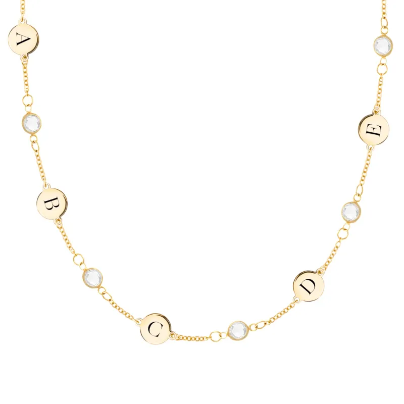 5 Letter & 5 Petite Birthstone Necklace in 14k Gold (Single Spacing) sold by Haverhill