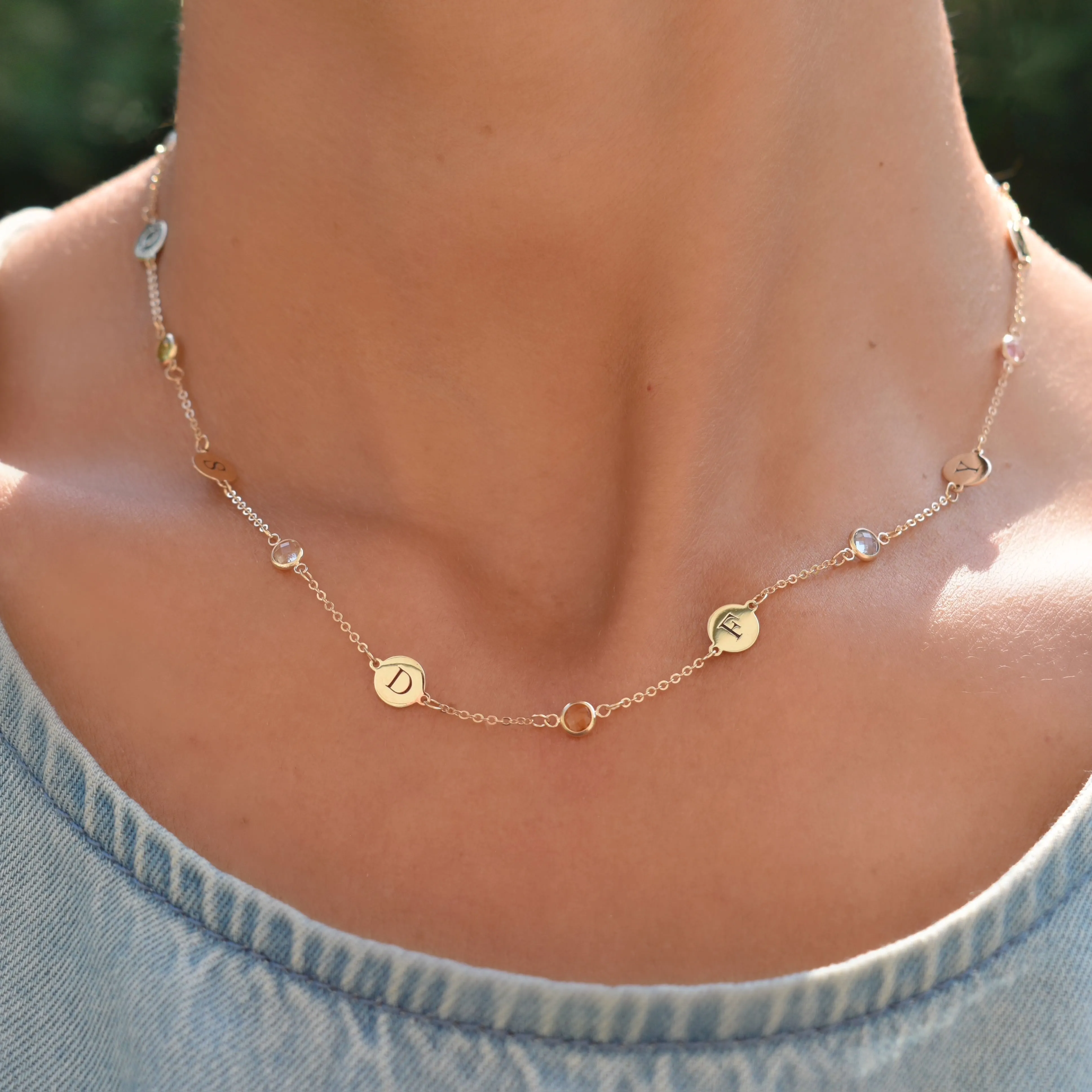 7 Letter & 7 Petite Birthstone Necklace in 14k Gold (Single Spacing) sold by Haverhill product image thumbnail 3