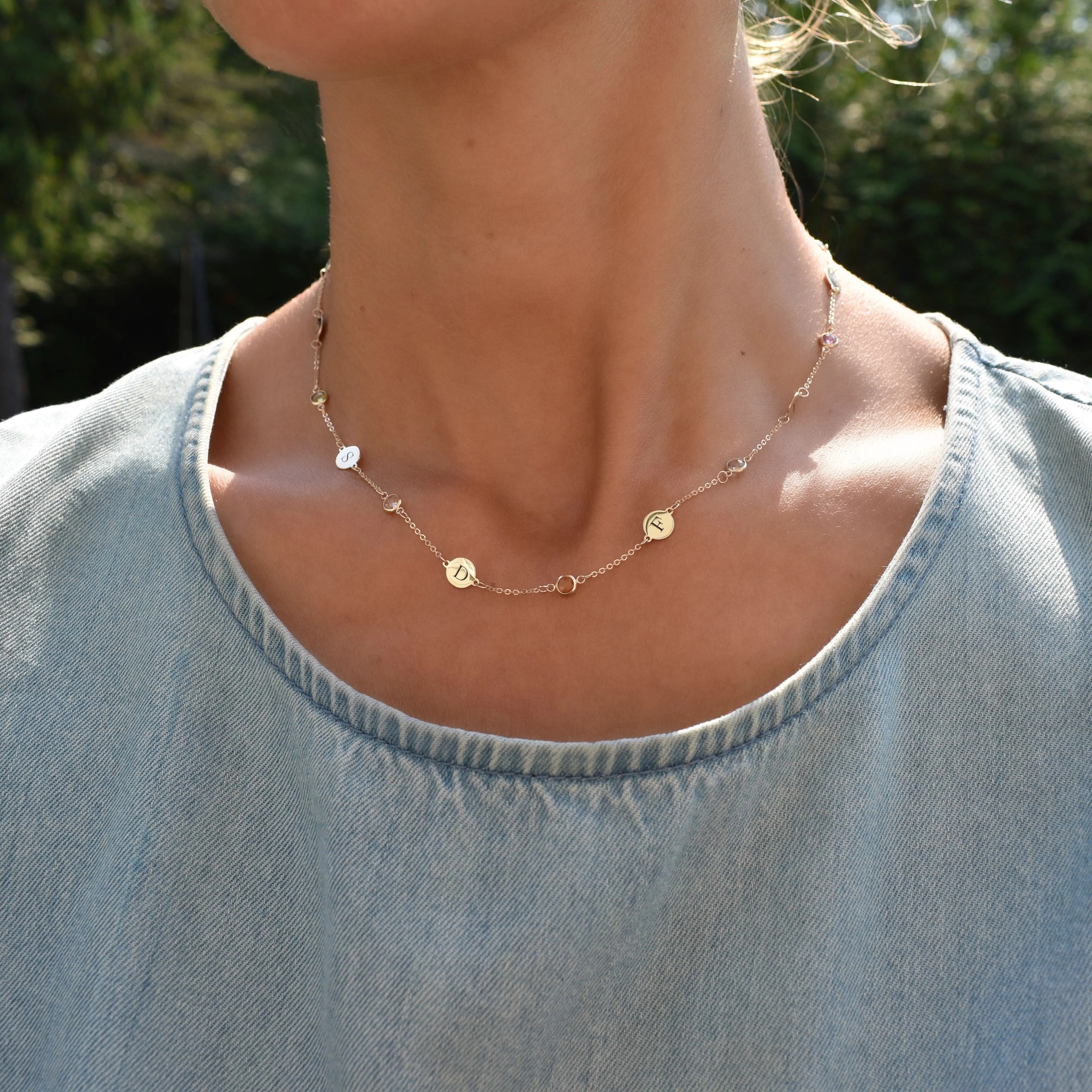 7 Letter & 7 Petite Birthstone Necklace in 14k Gold (Single Spacing) sold by Haverhill product image thumbnail 2