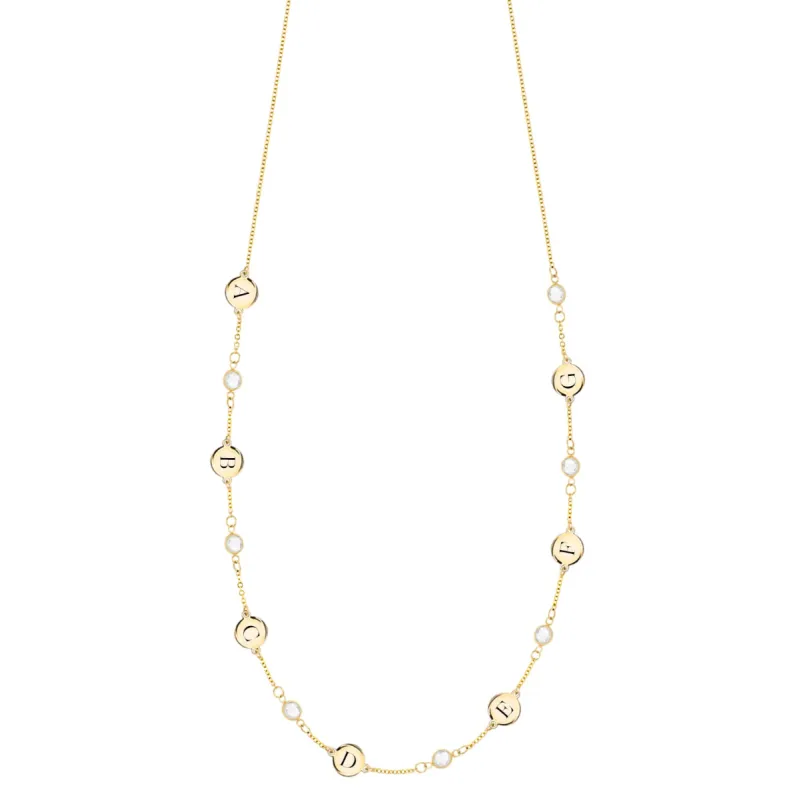 7 Letter & 7 Petite Birthstone Necklace in 14k Gold (Single Spacing) sold by Haverhill