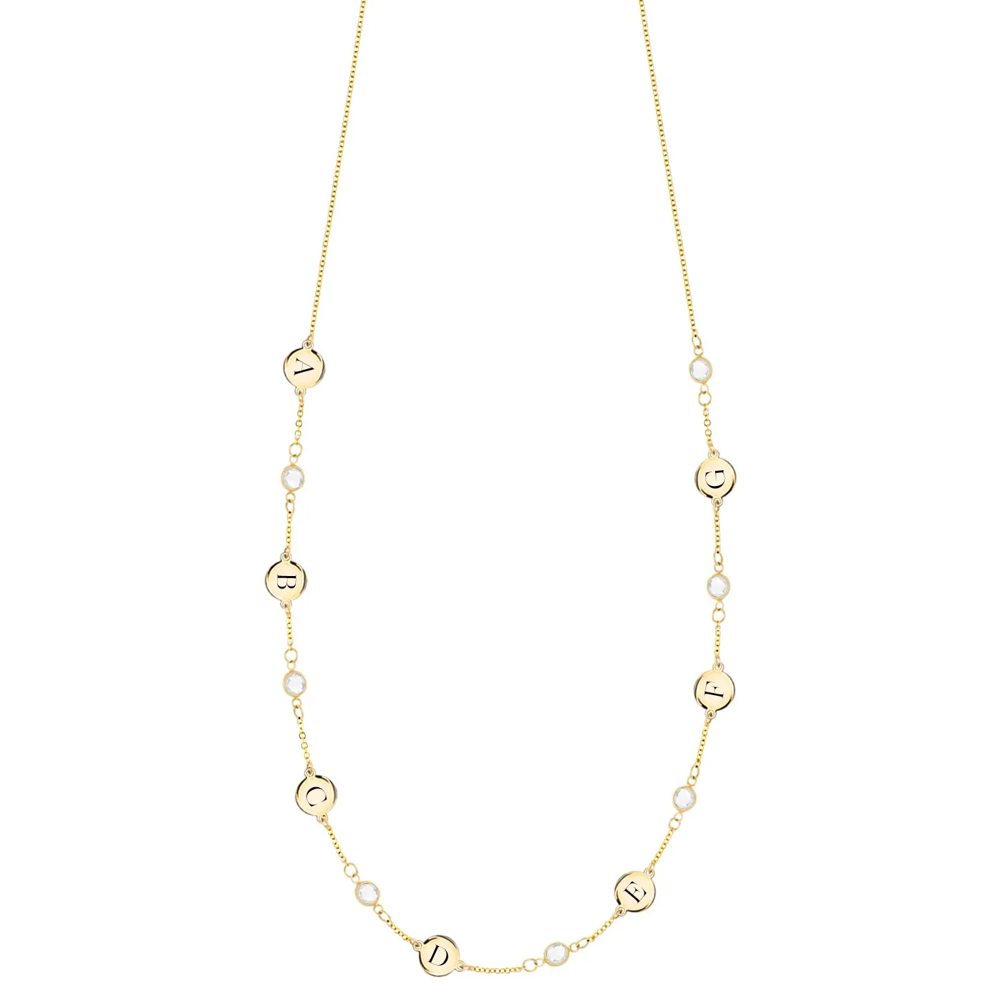 7 Letter & 7 Petite Birthstone Necklace in 14k Gold (Single Spacing) sold by Haverhill