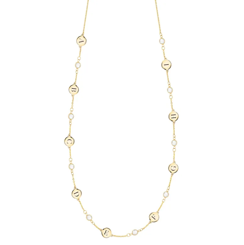 9 Letter & 9 Petite Birthstone Necklace in 14k Gold (Single Spacing) sold by Haverhill