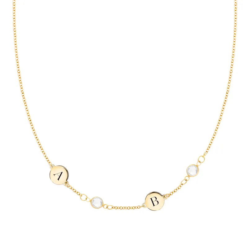 Personalized 2 Letter & 2 Petite Birthstone Necklace in 14k Gold (Single Spacing) sold by Haverhill