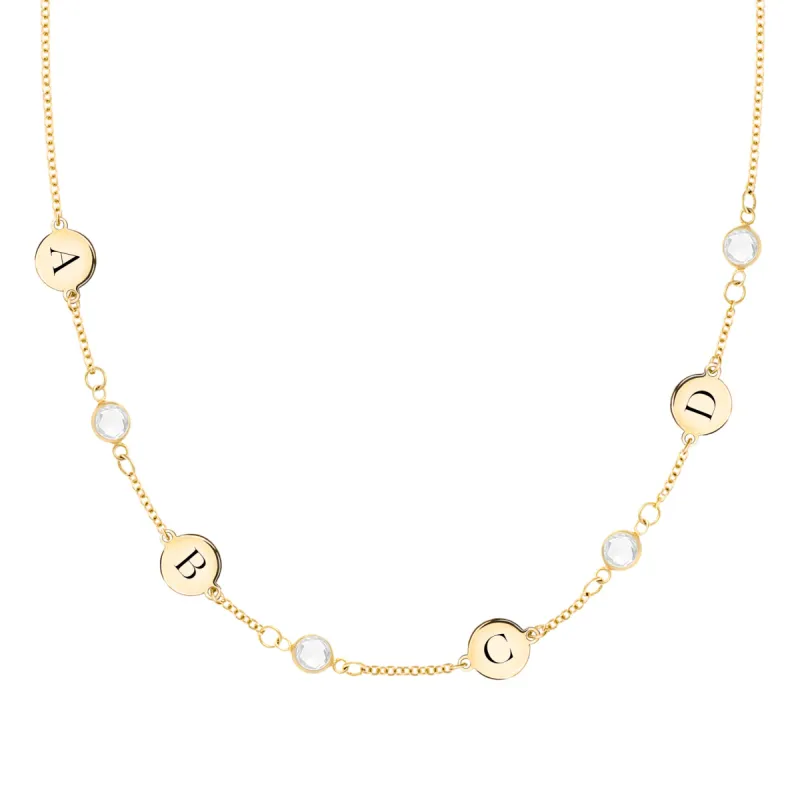 4 Letter & 4 Petite Birthstone Necklace in 14k Gold (Single Spacing) sold by Haverhill