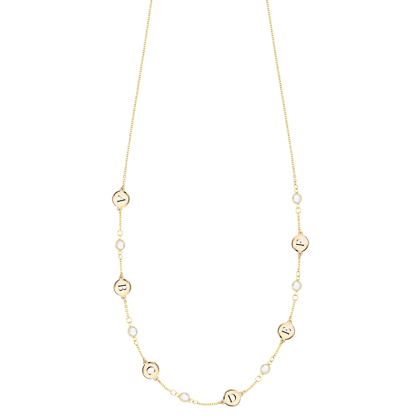 6 Letter & 6 Petite Birthstone Necklace in 14k Gold (Single Spacing) sold by Haverhill