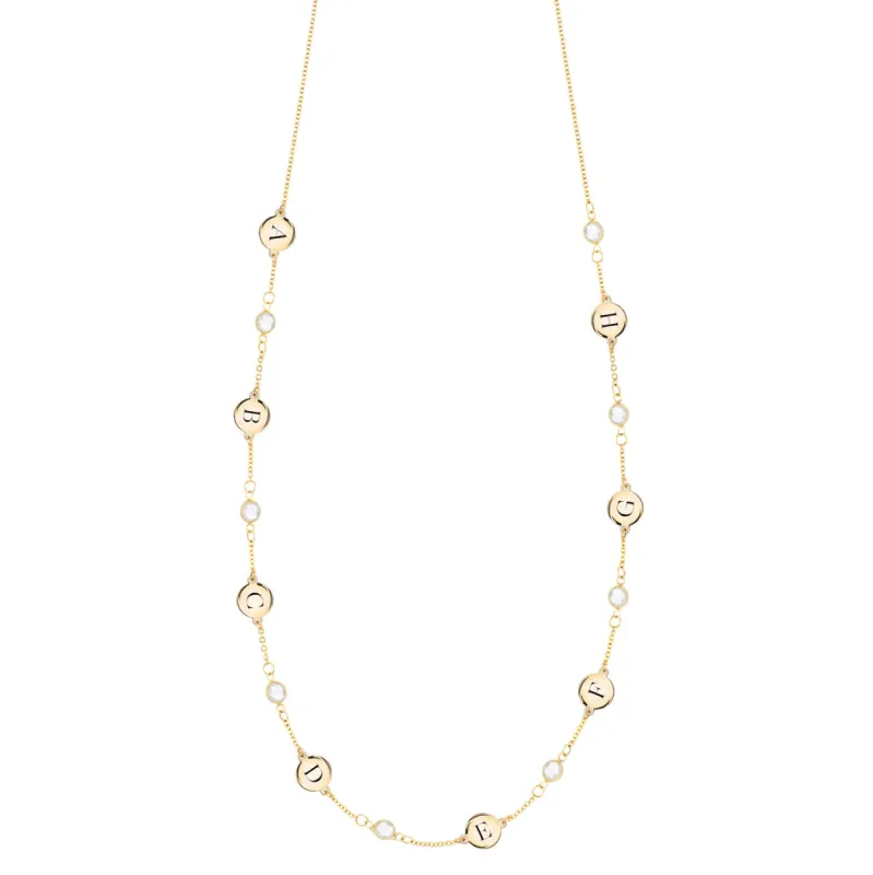 8 Letter & 8 Petite Birthstone Necklace in 14k Gold (Single Spacing) sold by Haverhill