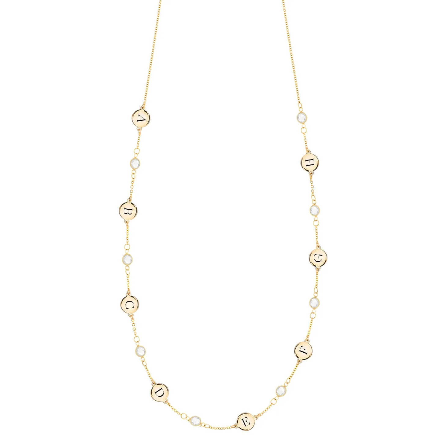 8 Letter & 8 Petite Birthstone Necklace in 14k Gold (Single Spacing) sold by Haverhill