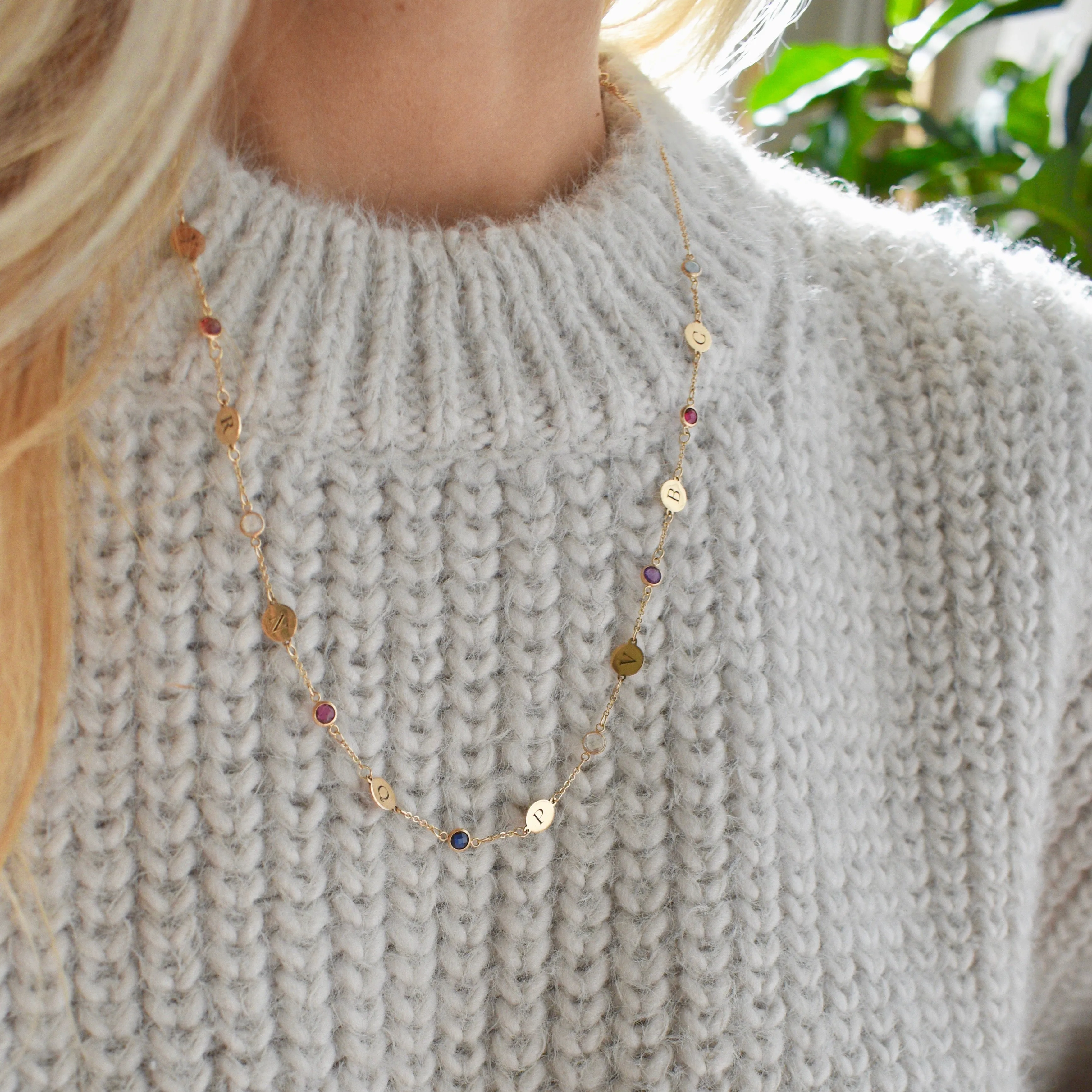 8 Letter & 8 Petite Birthstone Necklace in 14k Gold (Single Spacing) sold by Haverhill product image thumbnail 3