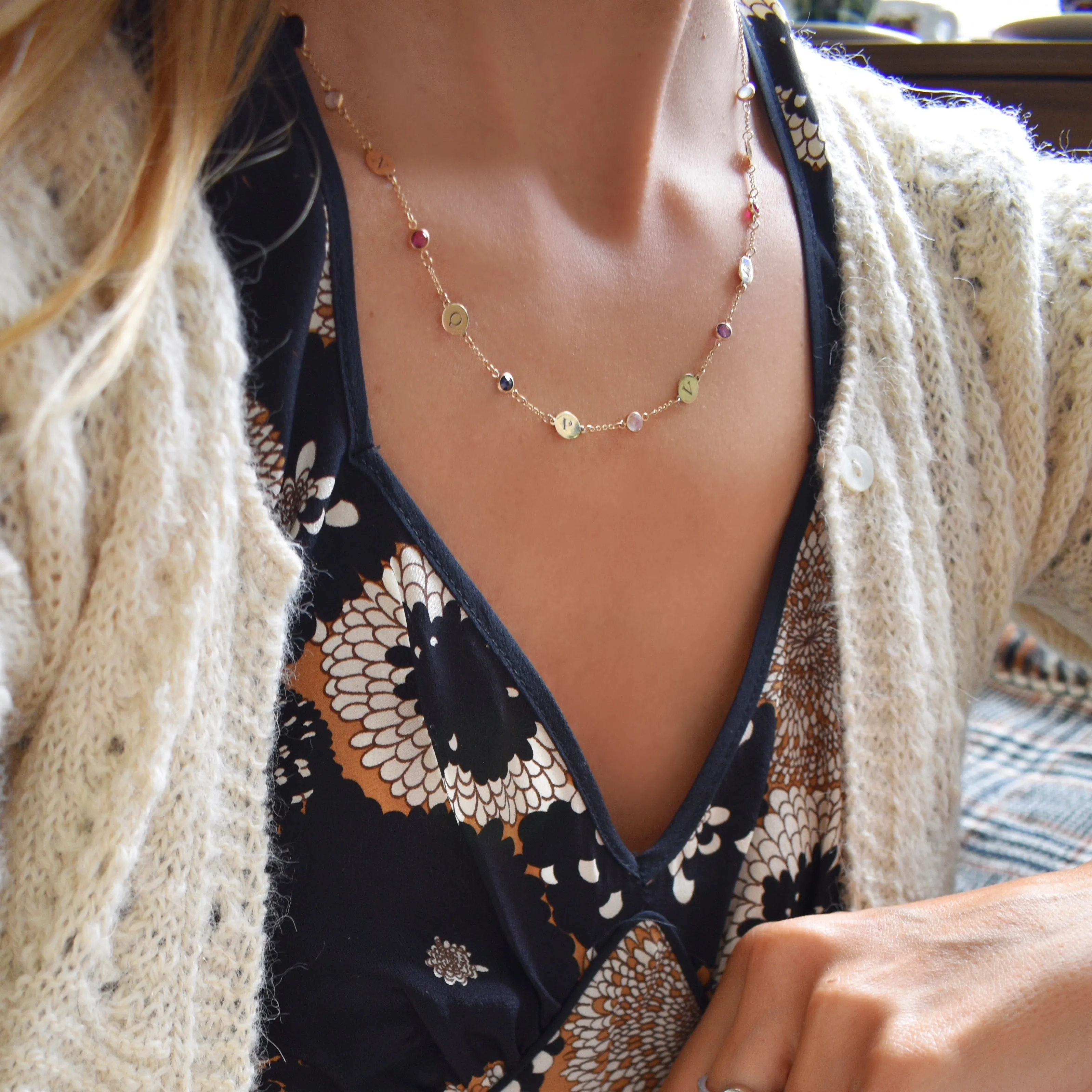 10 Letter & 10 Petite Birthstone Necklace in 14k Gold (Single Spacing) sold by Haverhill product image thumbnail 3