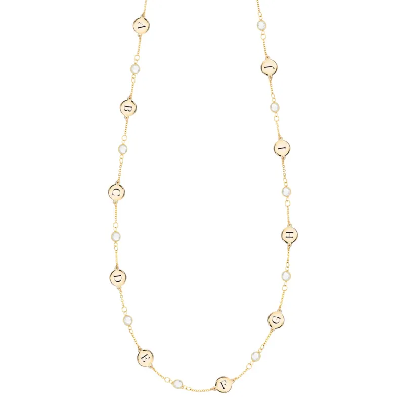 10 Letter & 10 Petite Birthstone Necklace in 14k Gold (Single Spacing) sold by Haverhill