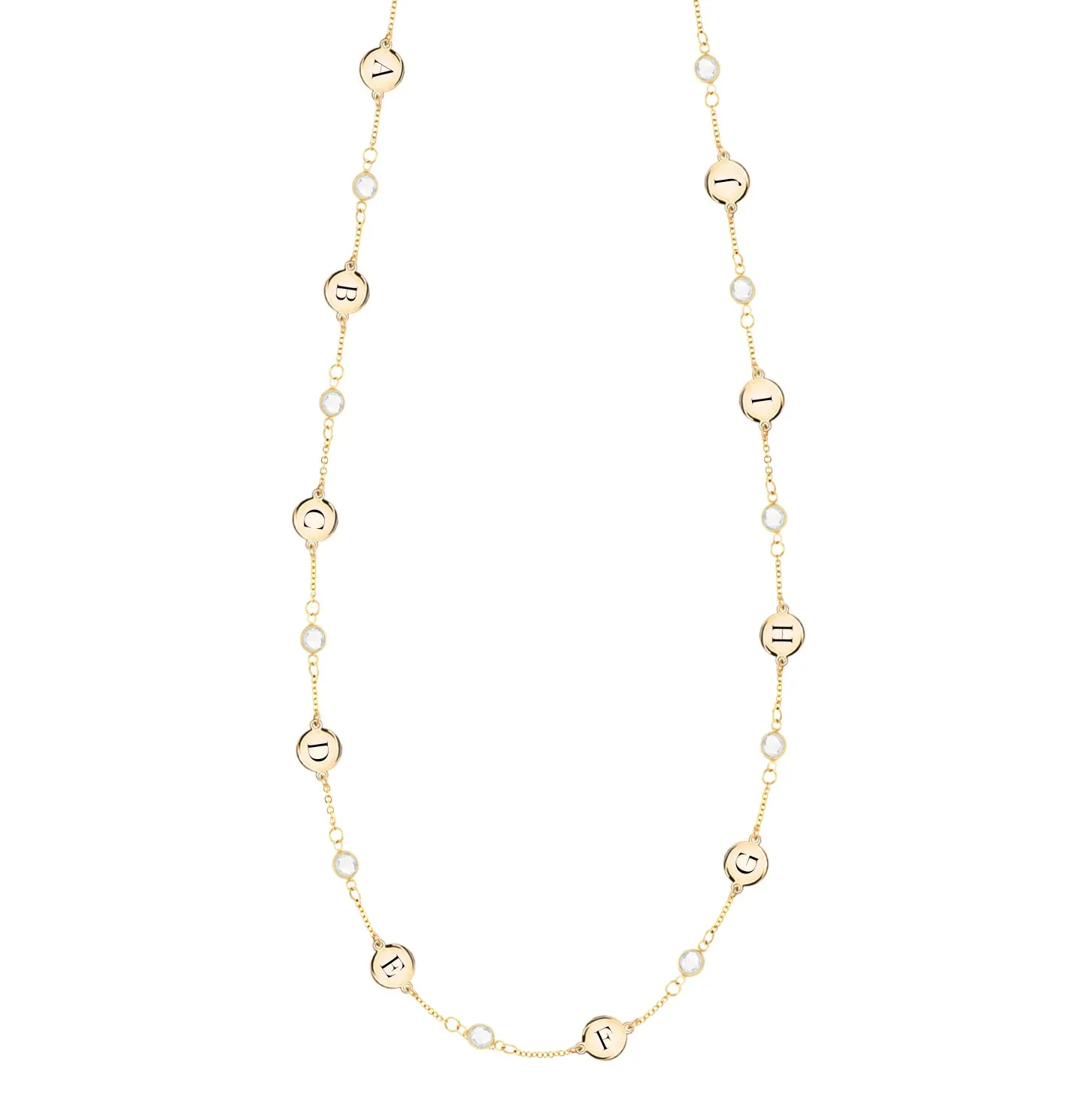 10 Letter & 10 Petite Birthstone Necklace in 14k Gold (Single Spacing) sold by Haverhill