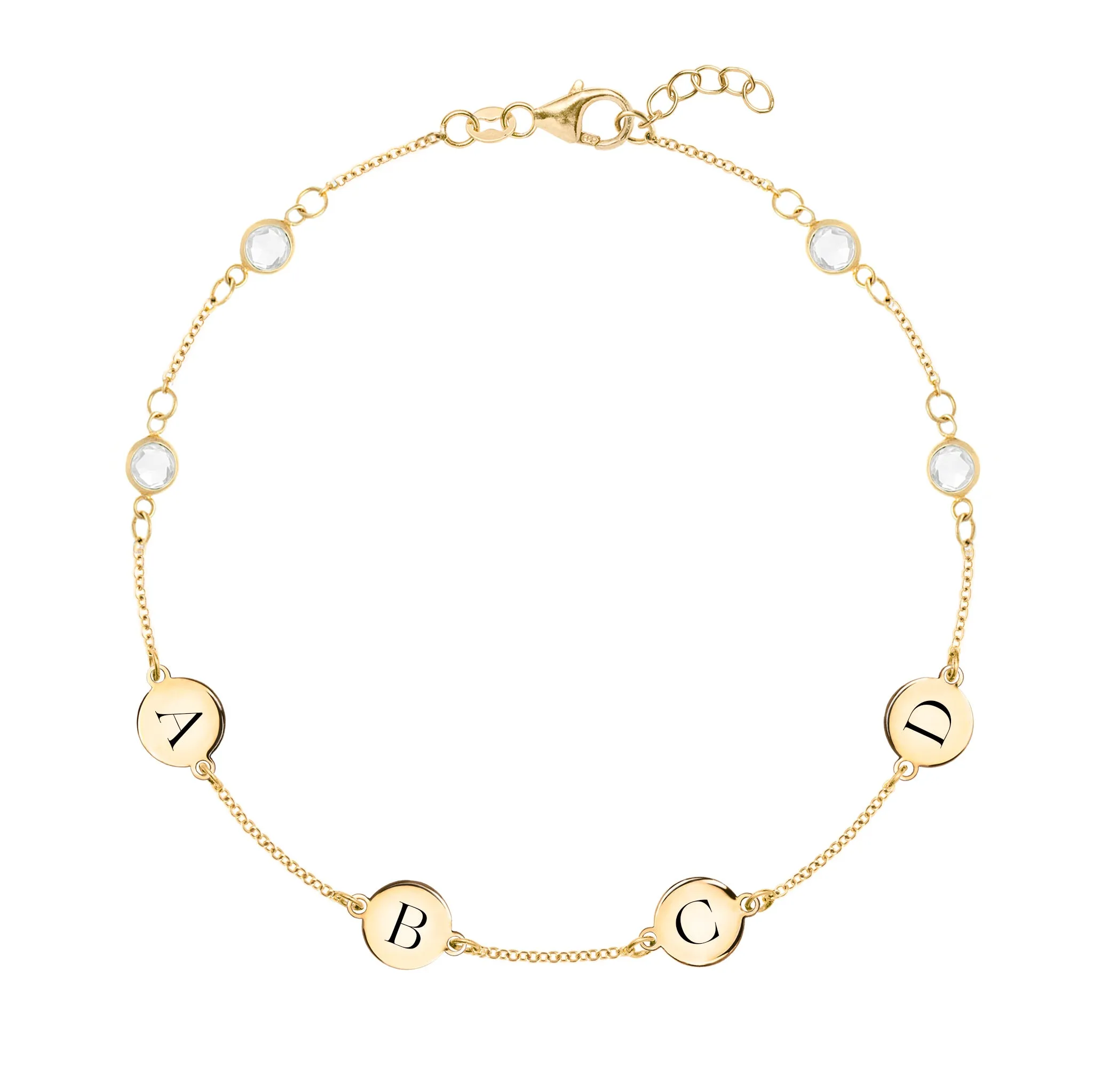 4 Letter & 4 Petite Birthstone Bracelet in 14k Gold sold by Haverhill