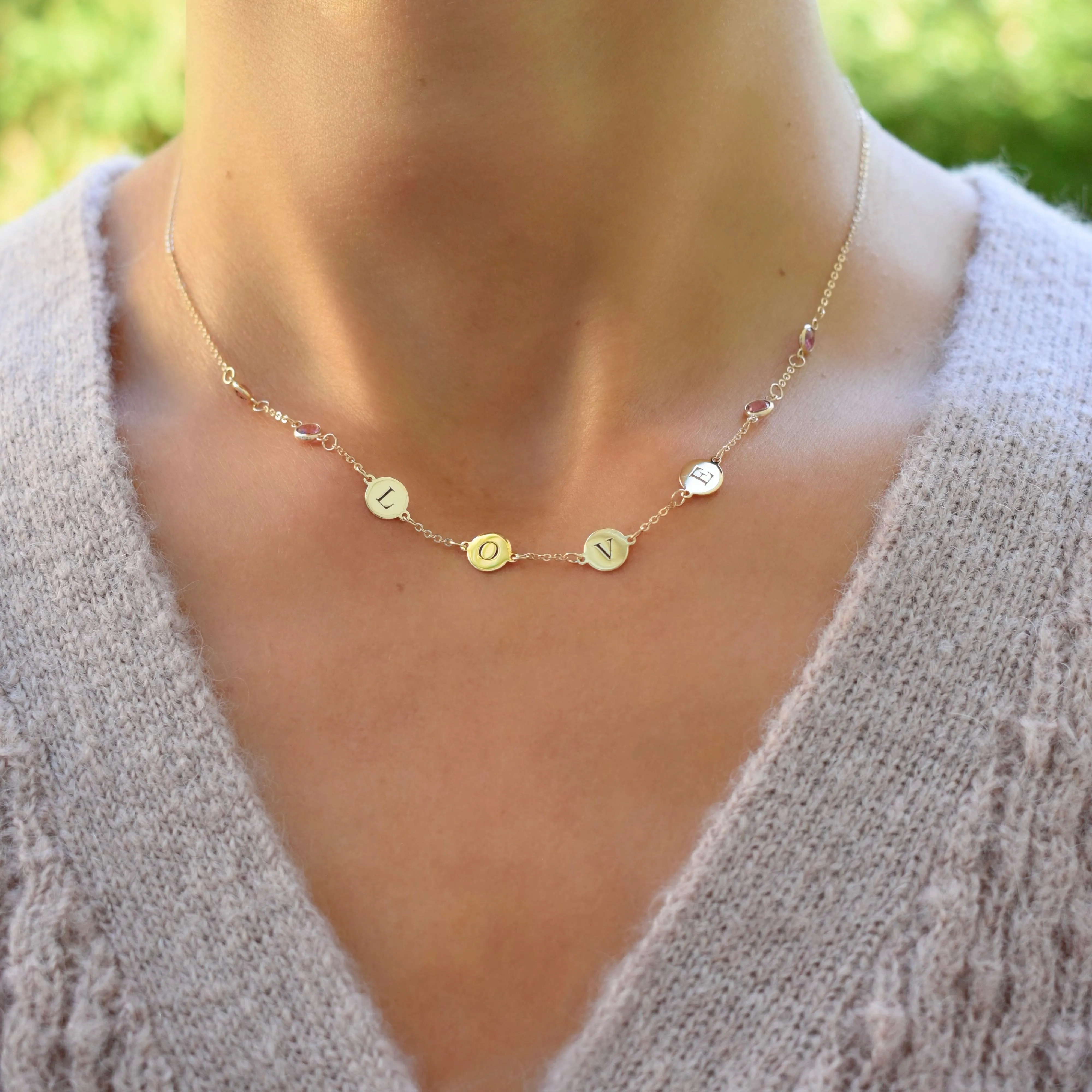 Pink Awareness LOVE Necklace in 14k Gold sold by Haverhill product image thumbnail 3