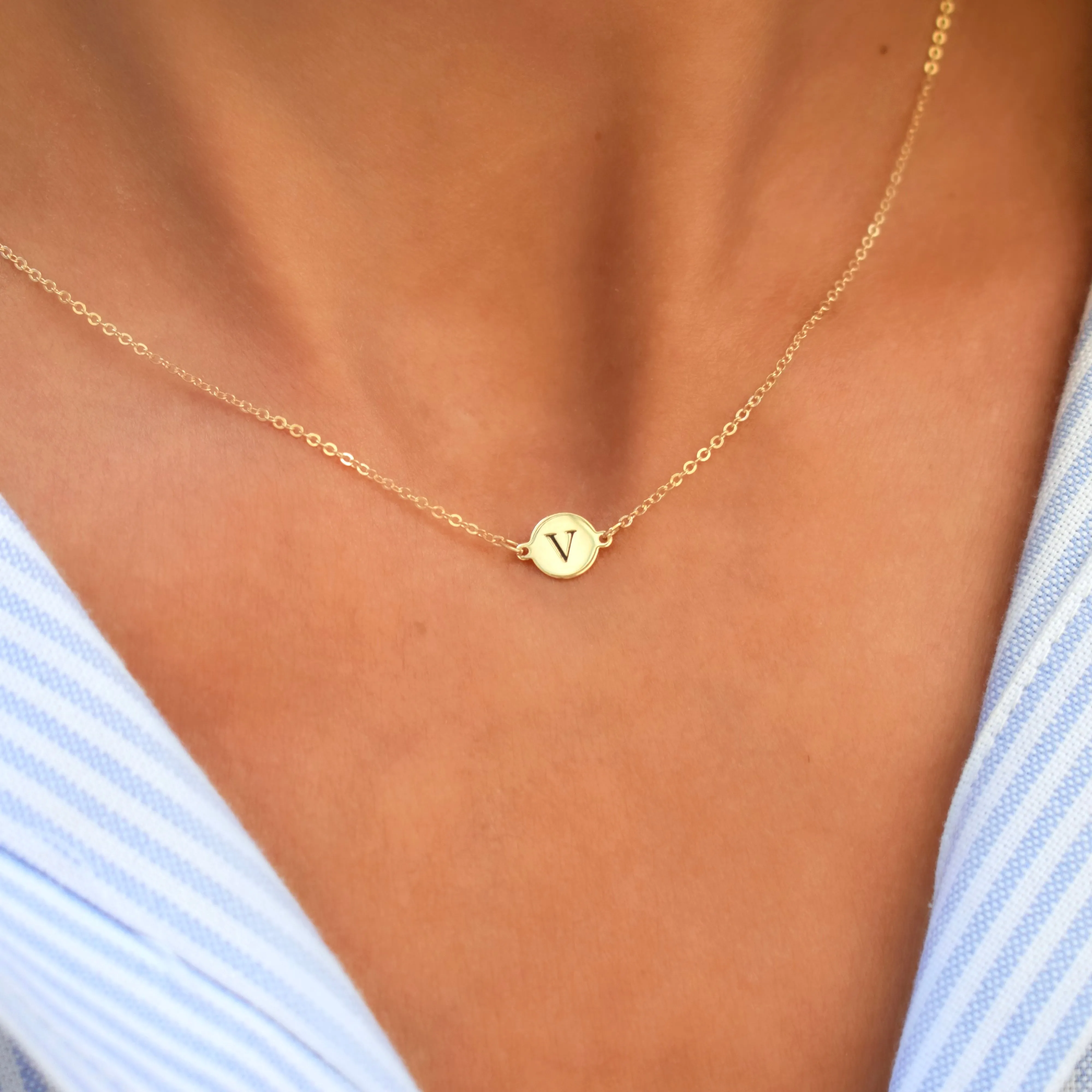 Letter V Necklace in 14k Gold sold by Haverhill product image thumbnail 3