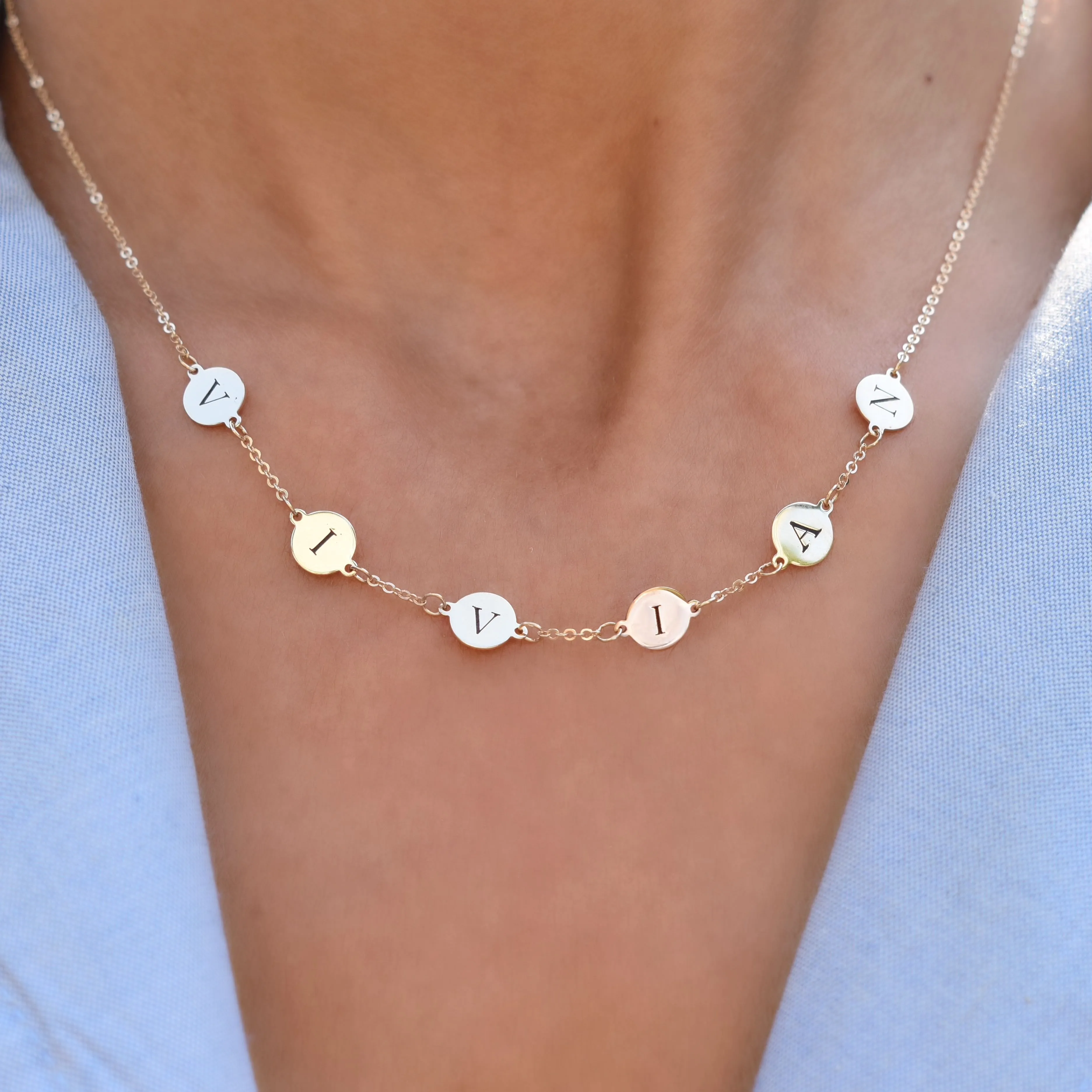 6 Letter Necklace in 14k Gold (Single Spacing) sold by Haverhill product image thumbnail 3