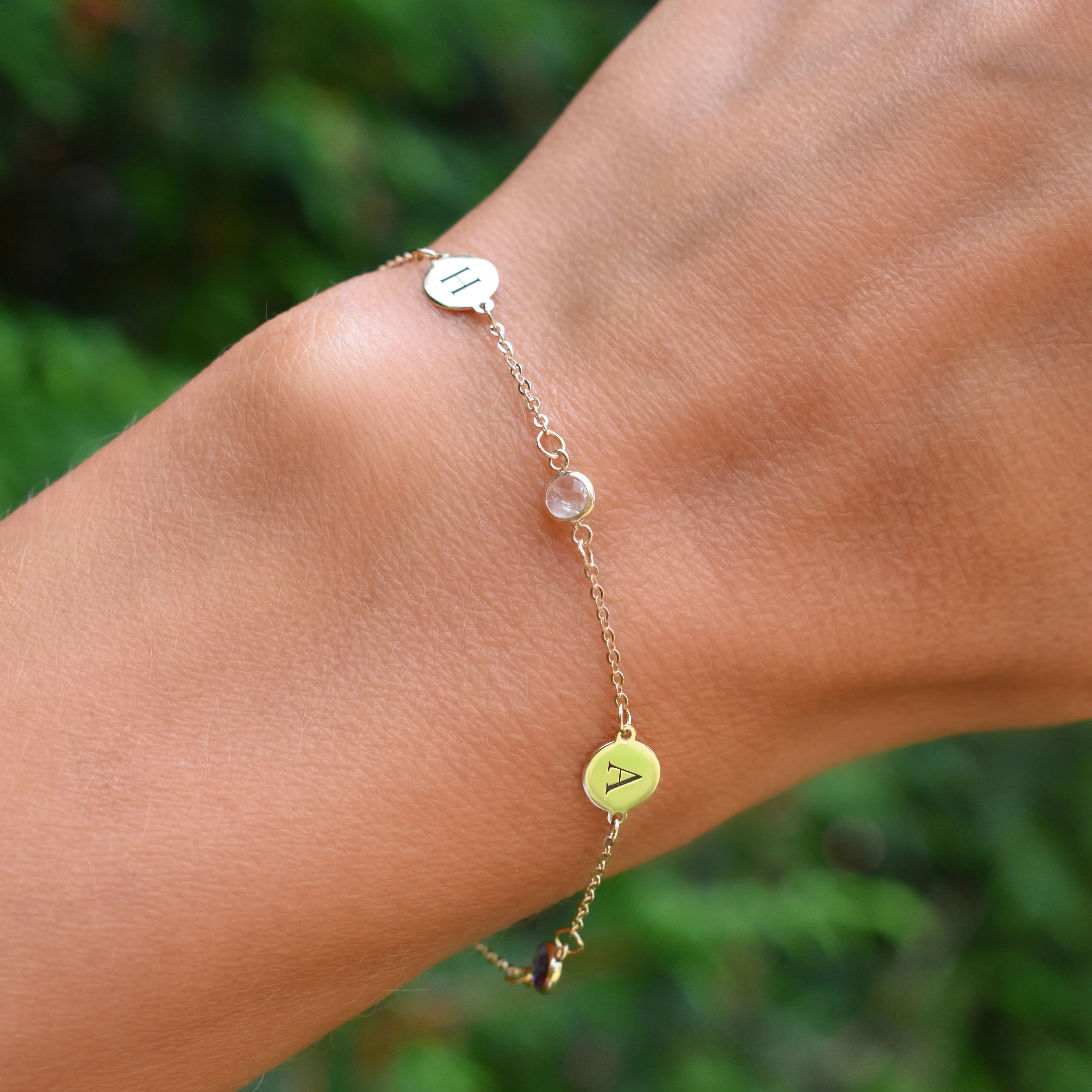 2 Letter & 3 Petite Birthstone Bracelet in 14k Gold sold by Haverhill product image thumbnail 3