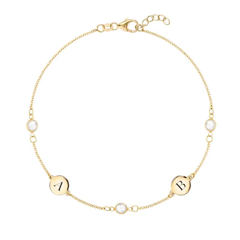 2 Letter & 3 Petite Birthstone Bracelet in 14k Gold sold by Haverhill