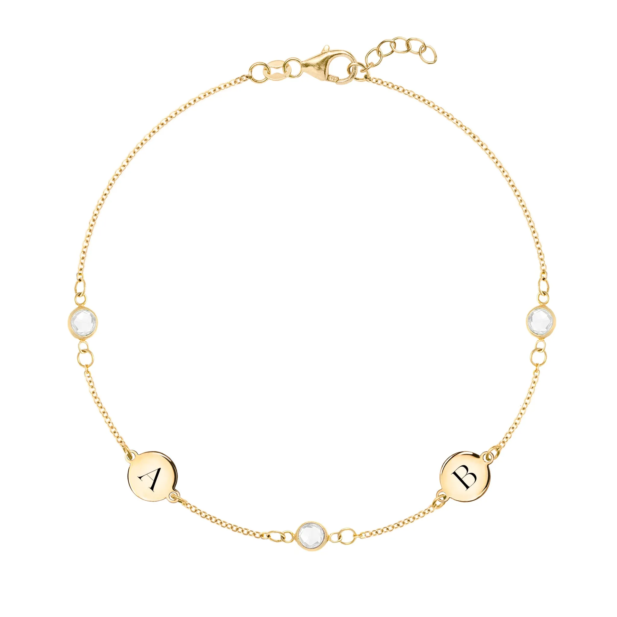 2 Letter & 3 Petite Birthstone Bracelet in 14k Gold sold by Haverhill