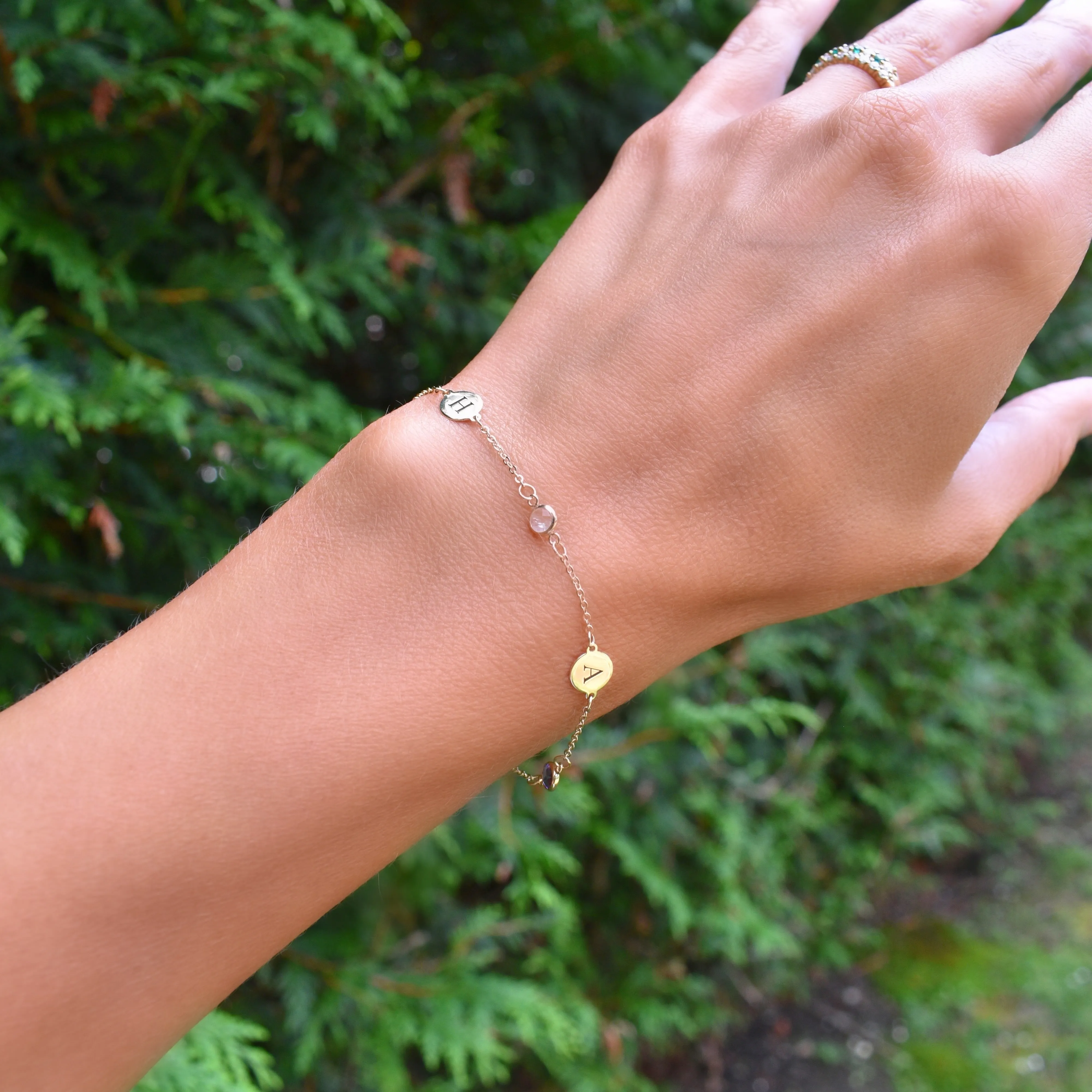 2 Letter & 3 Petite Birthstone Bracelet in 14k Gold sold by Haverhill product image thumbnail 2