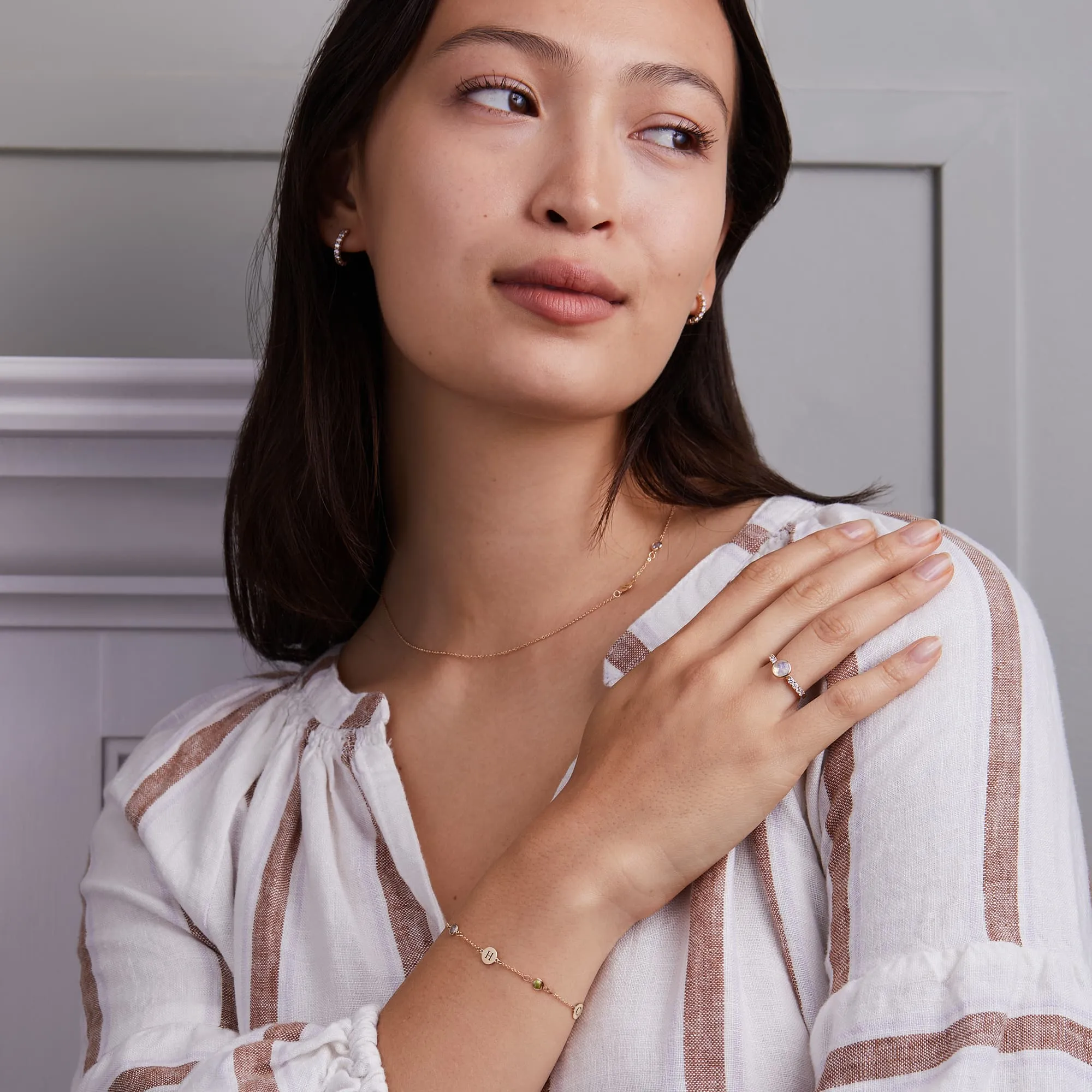 3 Letter & 2 Petite Birthstone Bracelet in 14k Gold sold by Haverhill product image thumbnail 2