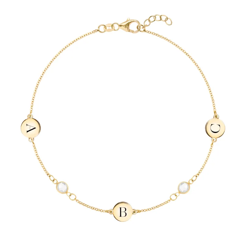 3 Letter & 2 Petite Birthstone Bracelet in 14k Gold sold by Haverhill