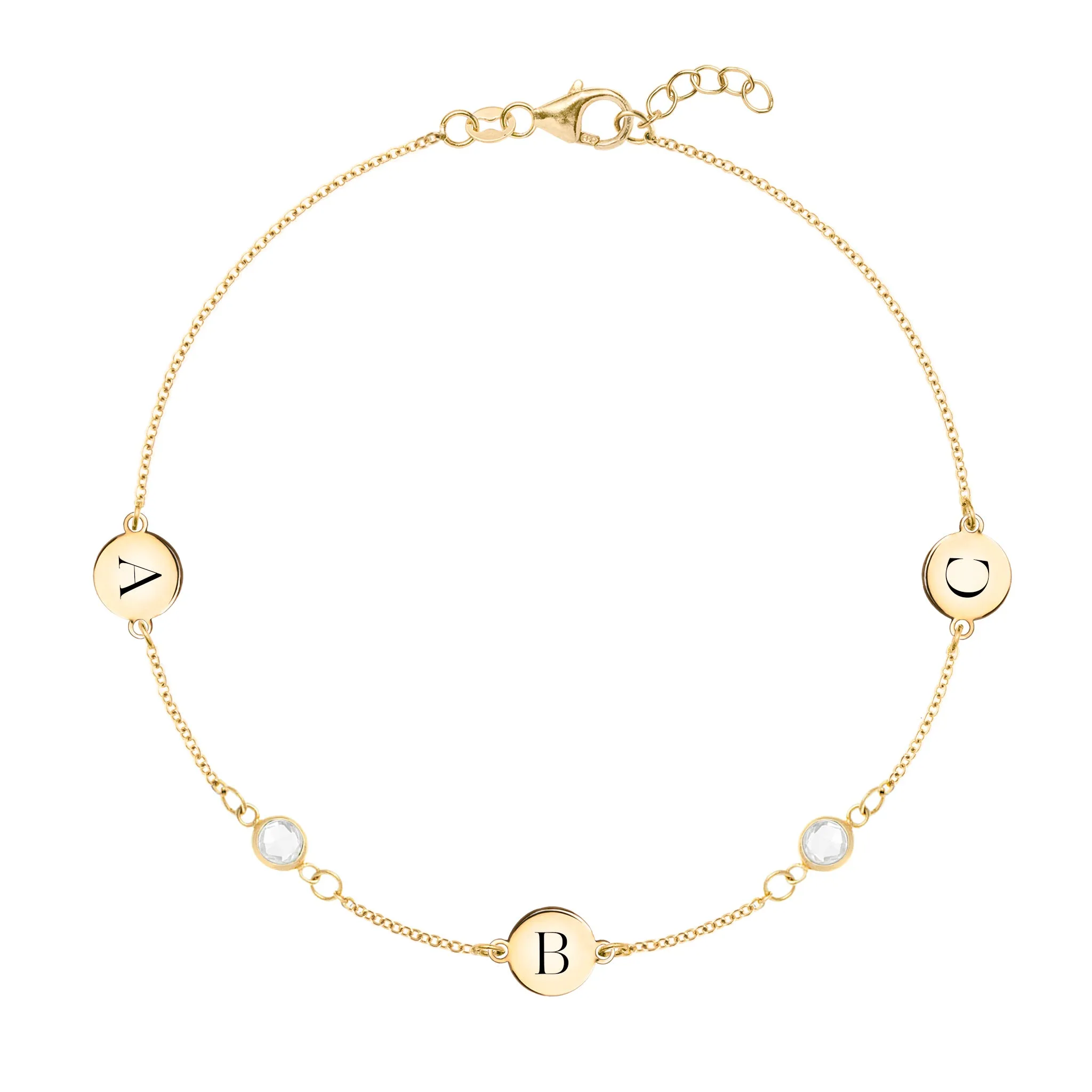 3 Letter & 2 Petite Birthstone Bracelet in 14k Gold sold by Haverhill