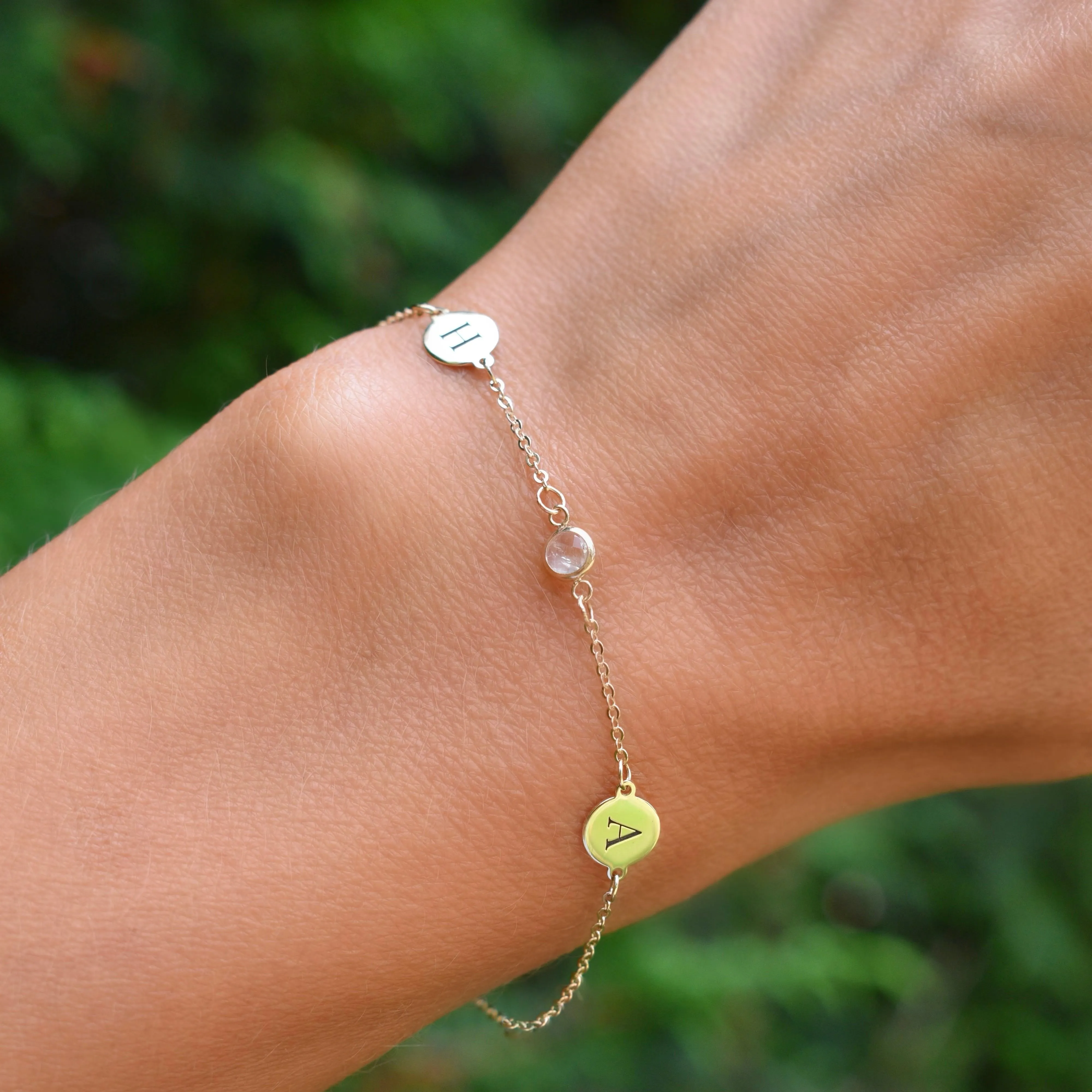 2 Letter & 1 Petite Birthstone Bracelet in 14k Gold sold by Haverhill product image thumbnail 3