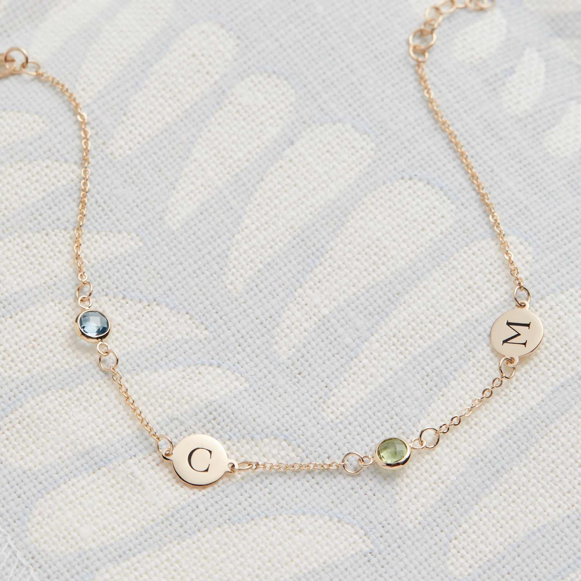 2 Letter & 2 Petite Birthstone Bracelet in 14k Gold sold by Haverhill product image thumbnail 5