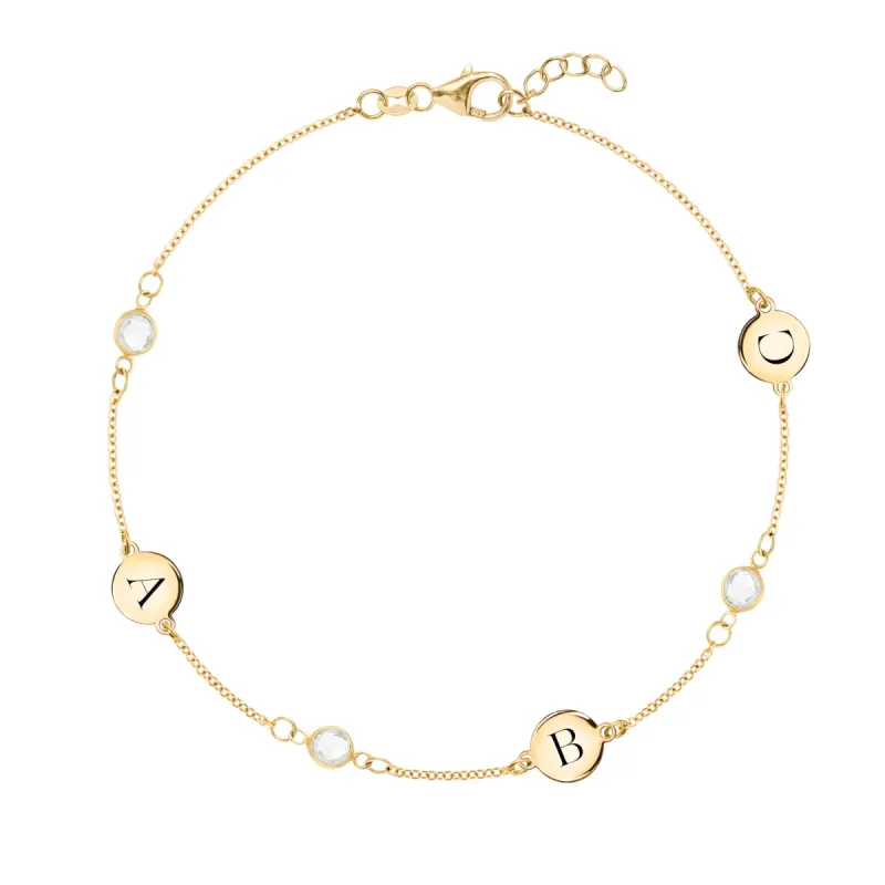 3 Letter & 3 Petite Birthstone Bracelet in 14k Gold sold by Haverhill