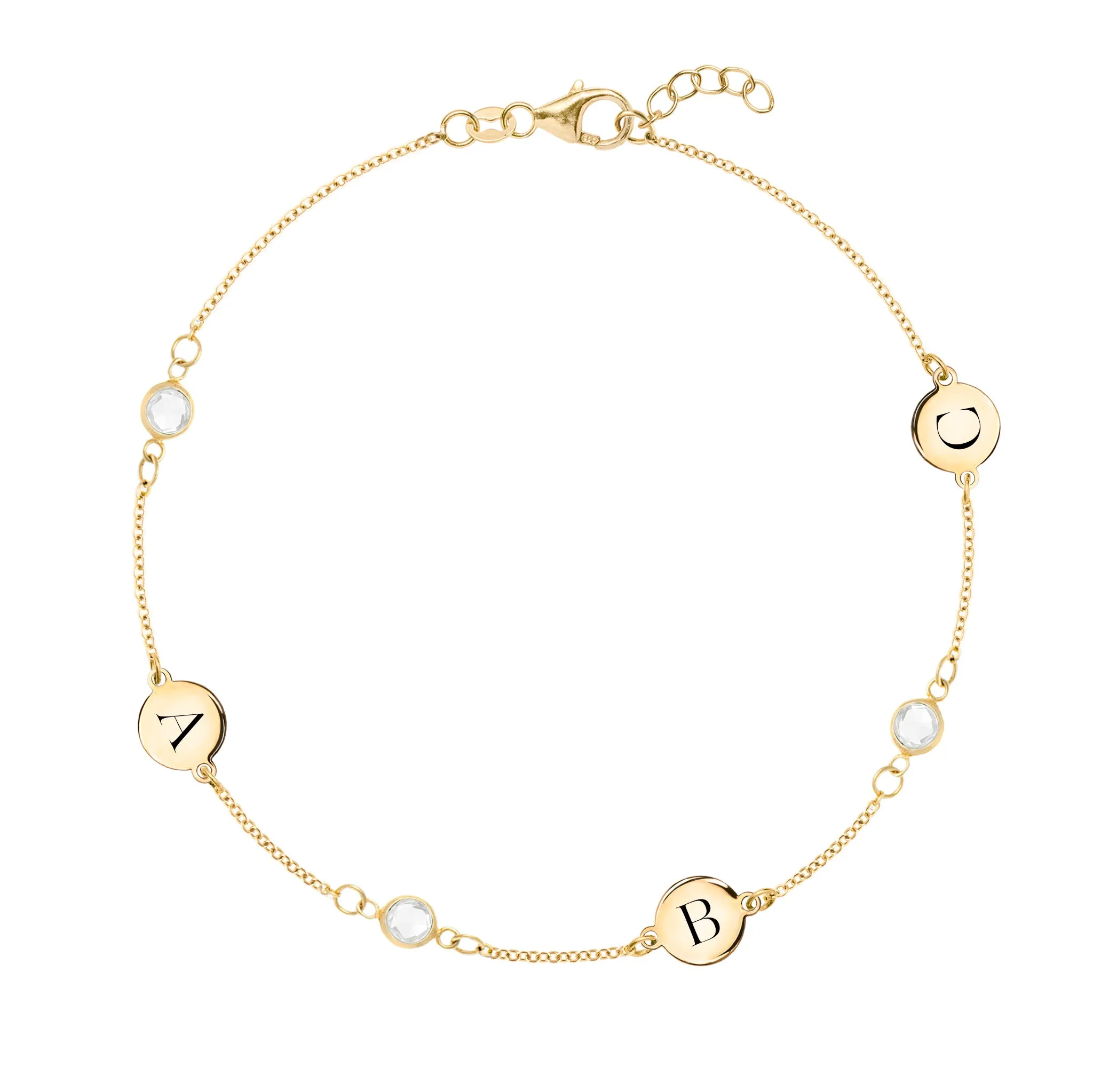 3 Letter & 3 Petite Birthstone Bracelet in 14k Gold sold by Haverhill