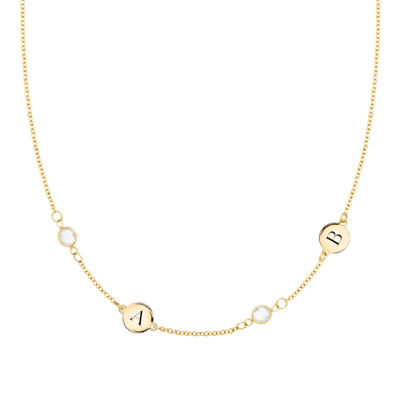 2 Letter & 2 Petite Birthstone Necklace in 14k Gold (Double Spacing) sold by Haverhill
