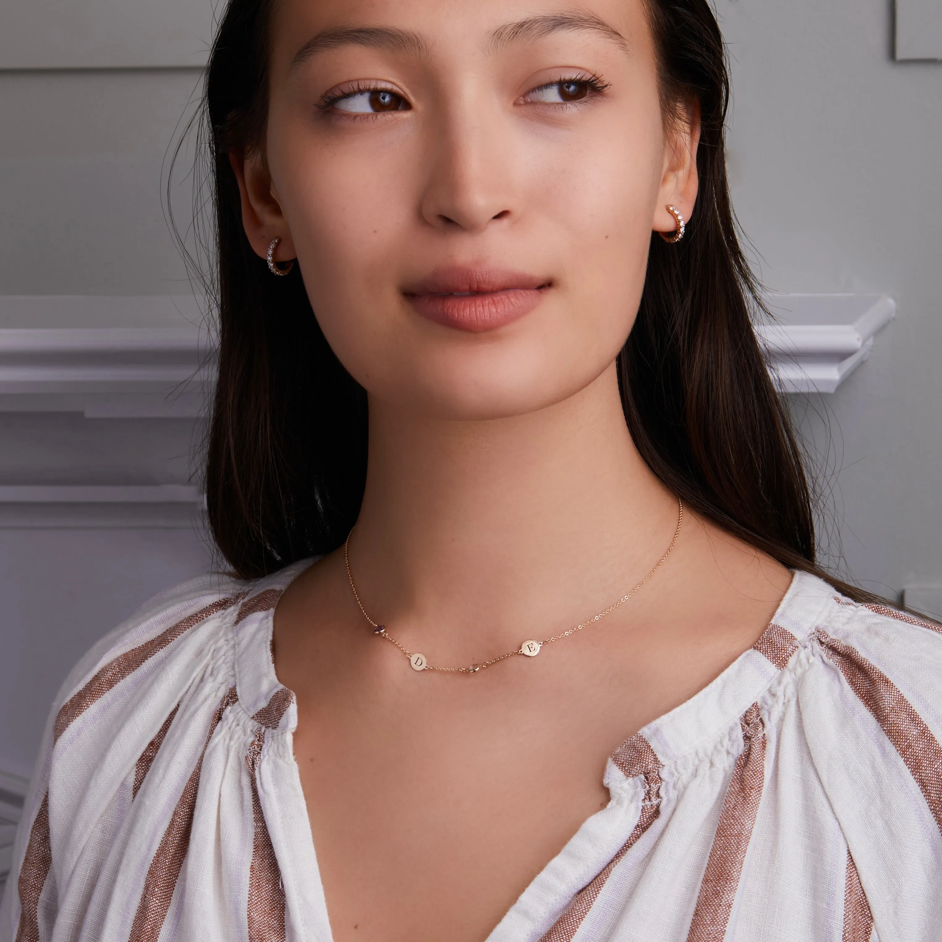 2 Letter & 2 Petite Birthstone Necklace in 14k Gold (Double Spacing) sold by Haverhill product image thumbnail 2